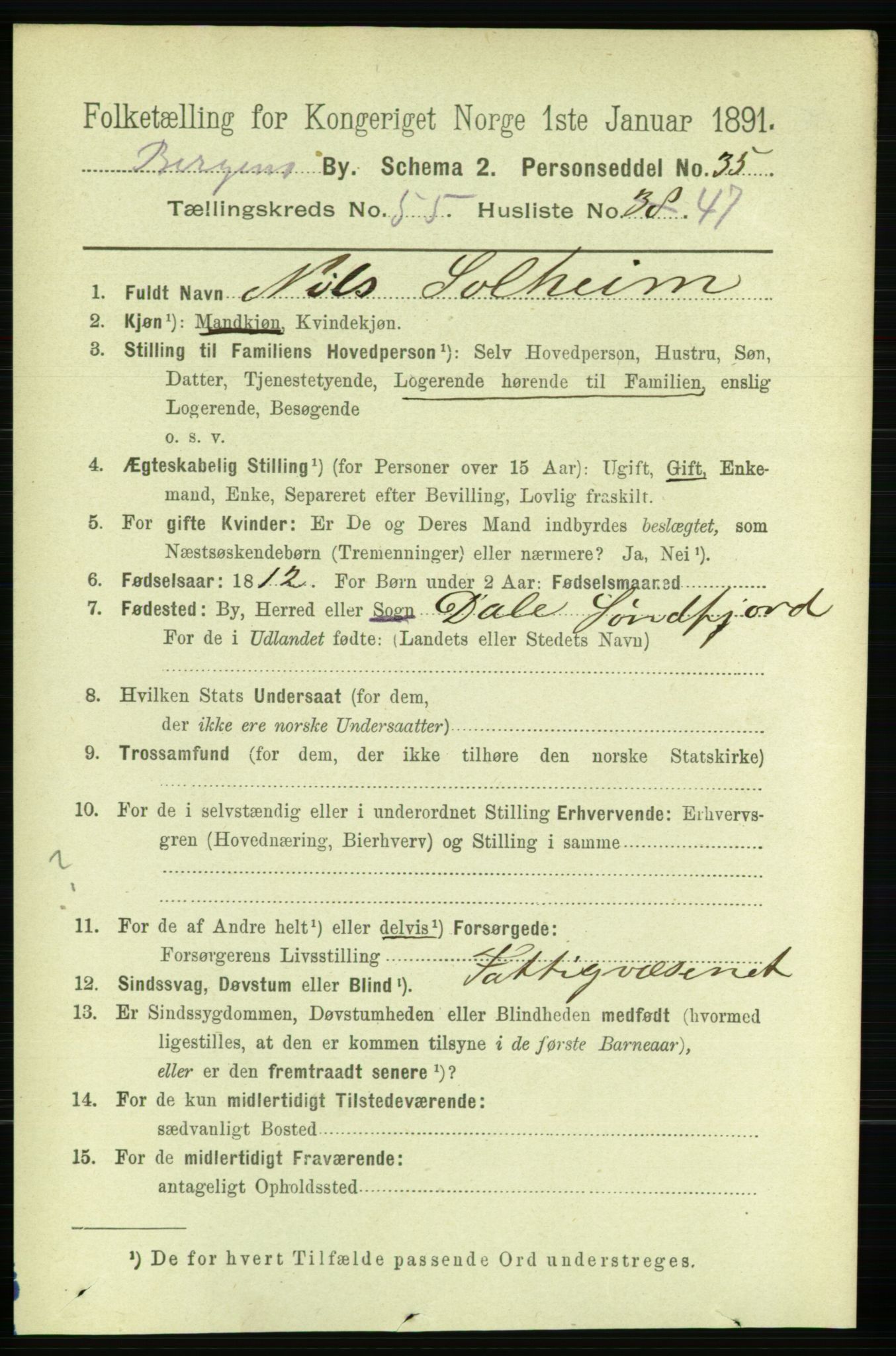 RA, 1891 Census for 1301 Bergen, 1891, p. 64407