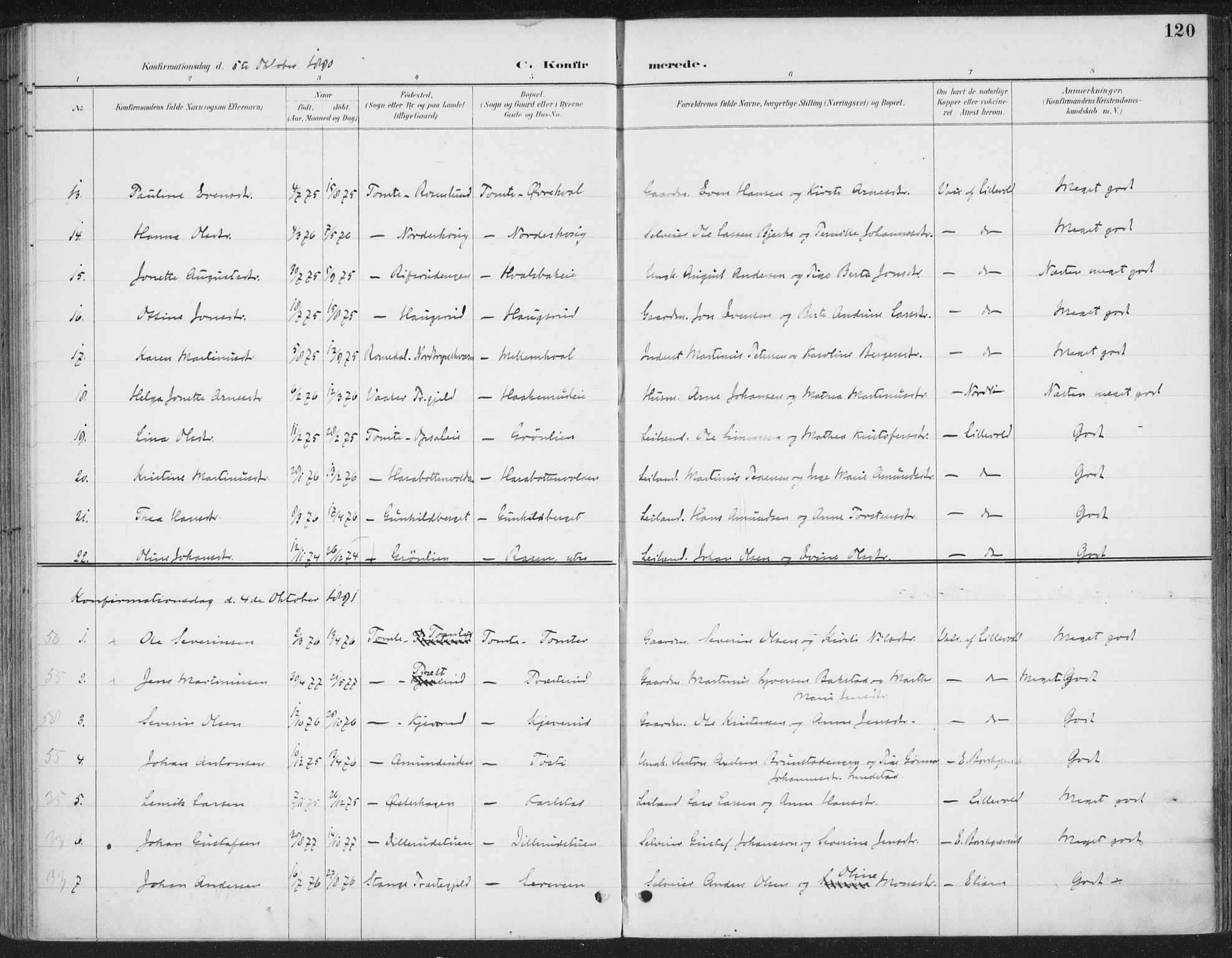 Romedal prestekontor, SAH/PREST-004/K/L0008: Parish register (official) no. 8, 1887-1905, p. 120