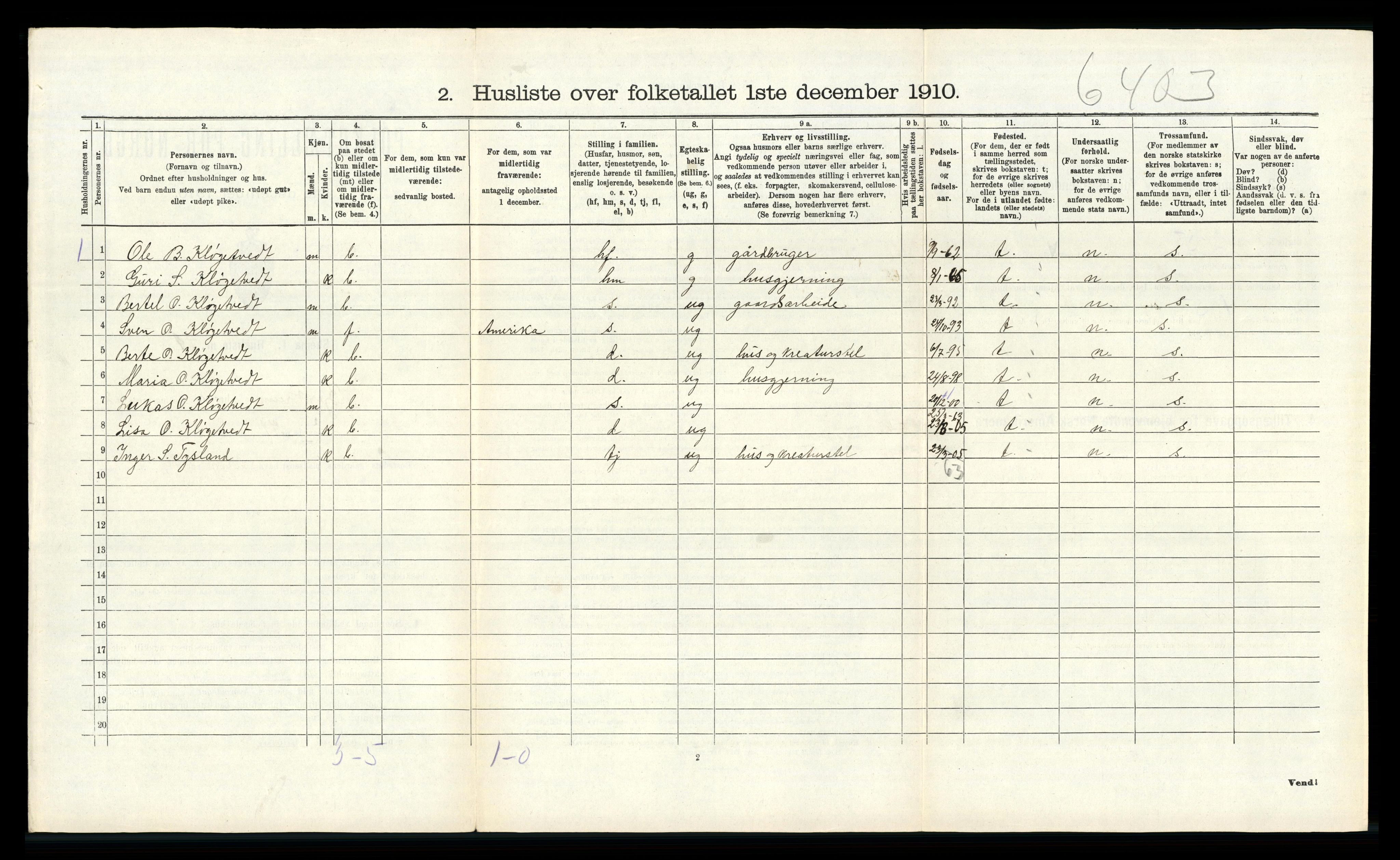 RA, 1910 census for Bjerkreim, 1910, p. 155