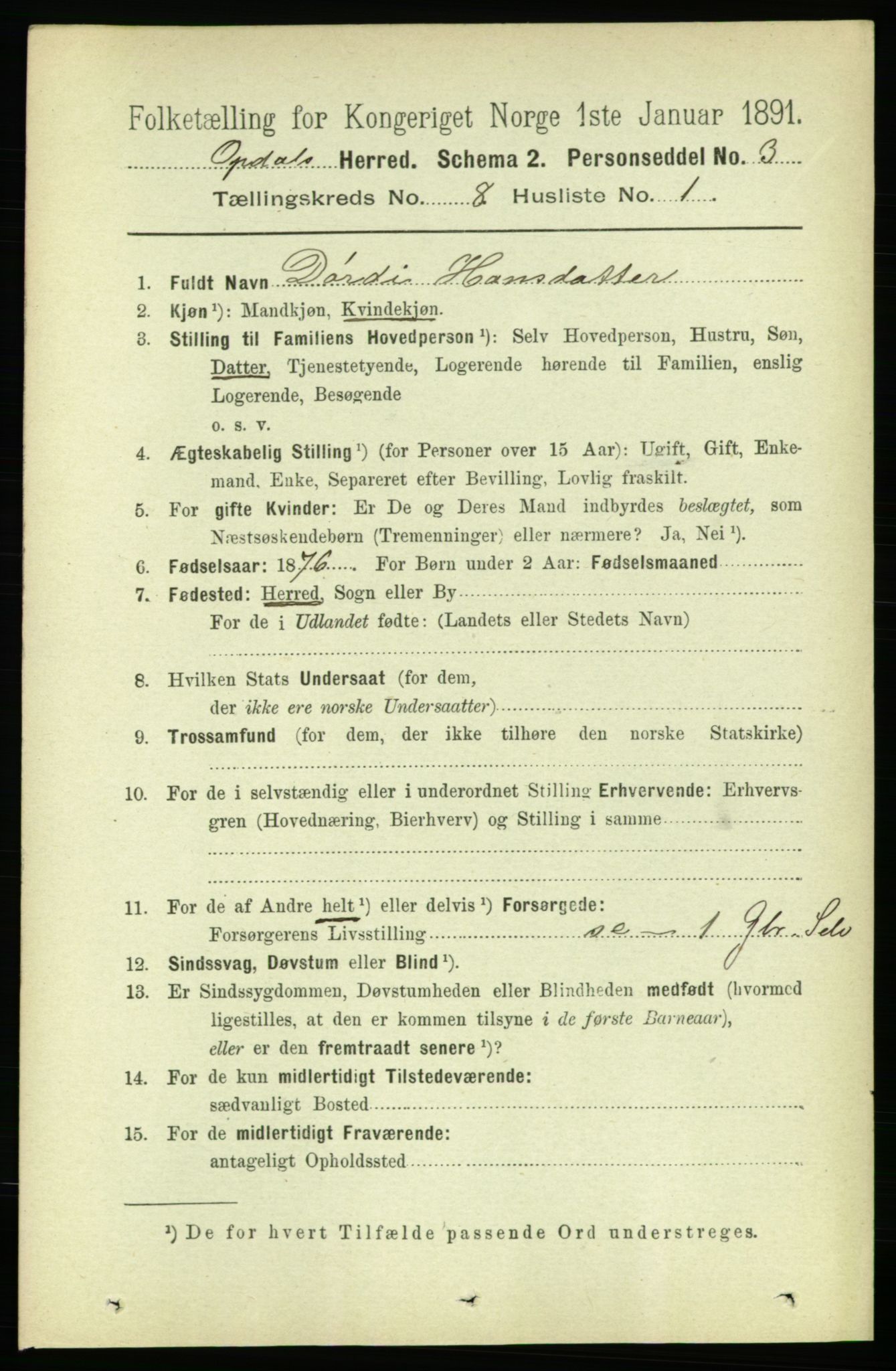 RA, 1891 census for 1634 Oppdal, 1891, p. 4146