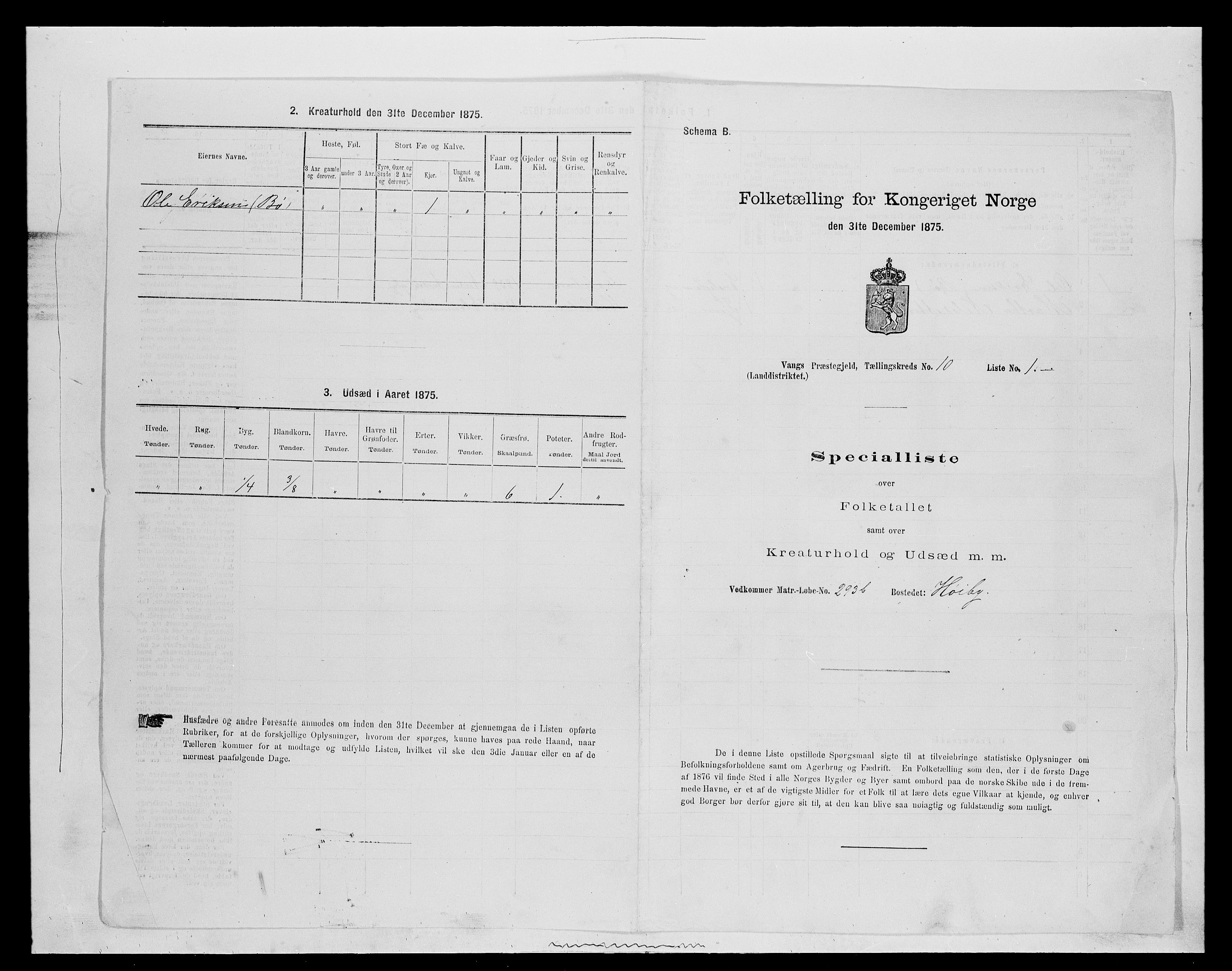 SAH, 1875 census for 0414L Vang/Vang og Furnes, 1875, p. 2157