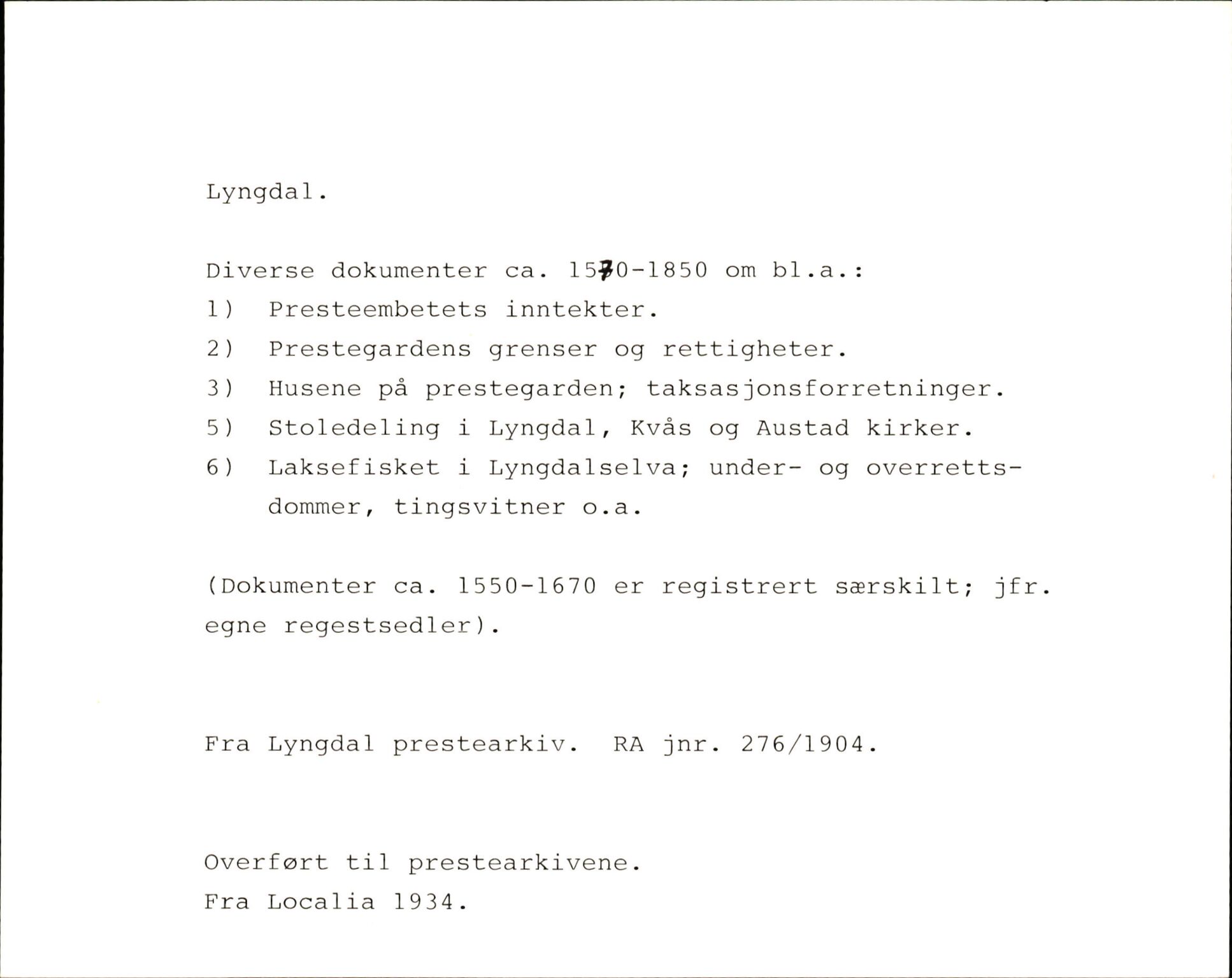 Riksarkivets diplomsamling, AV/RA-EA-5965/F35/F35k/L0003: Regestsedler: Prestearkiver fra Telemark, Agder, Vestlandet og Trøndelag, p. 285