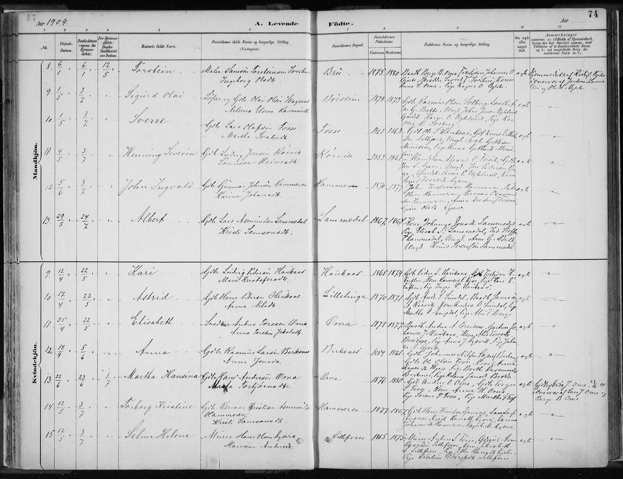 Strandebarm sokneprestembete, AV/SAB-A-78401/H/Haa: Parish register (official) no. B  1, 1886-1908, p. 74