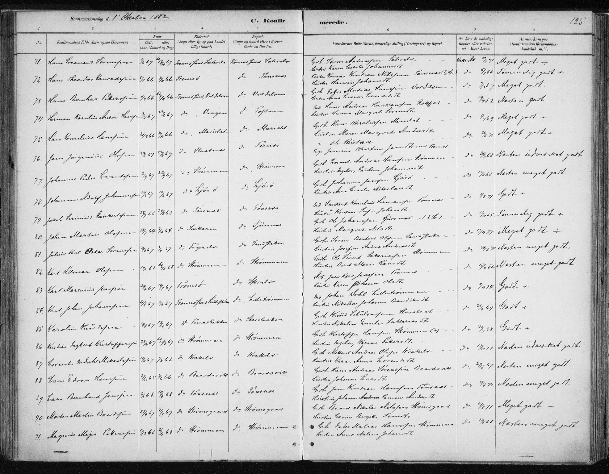 Tromsøysund sokneprestkontor, AV/SATØ-S-1304/G/Ga/L0004kirke: Parish register (official) no. 4, 1880-1888, p. 125