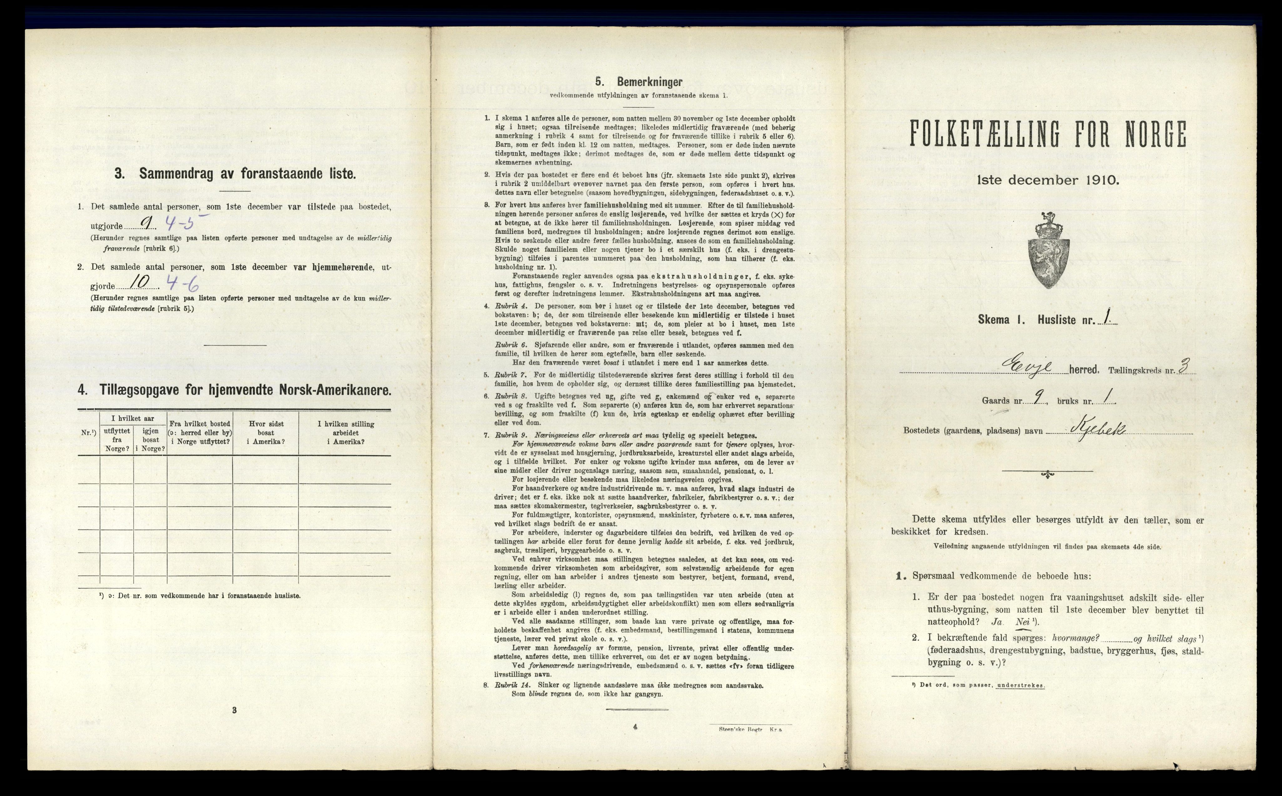 RA, 1910 census for Evje, 1910, p. 96