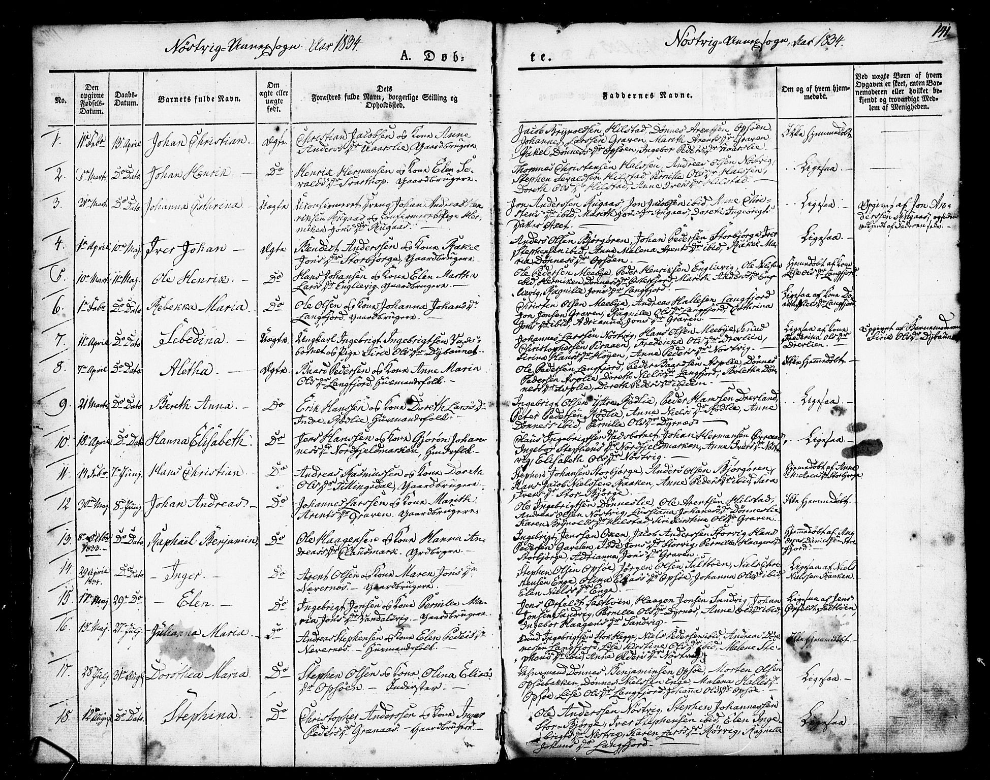 Ministerialprotokoller, klokkerbøker og fødselsregistre - Nordland, SAT/A-1459/814/L0224: Parish register (official) no. 814A05, 1834-1874, p. 141