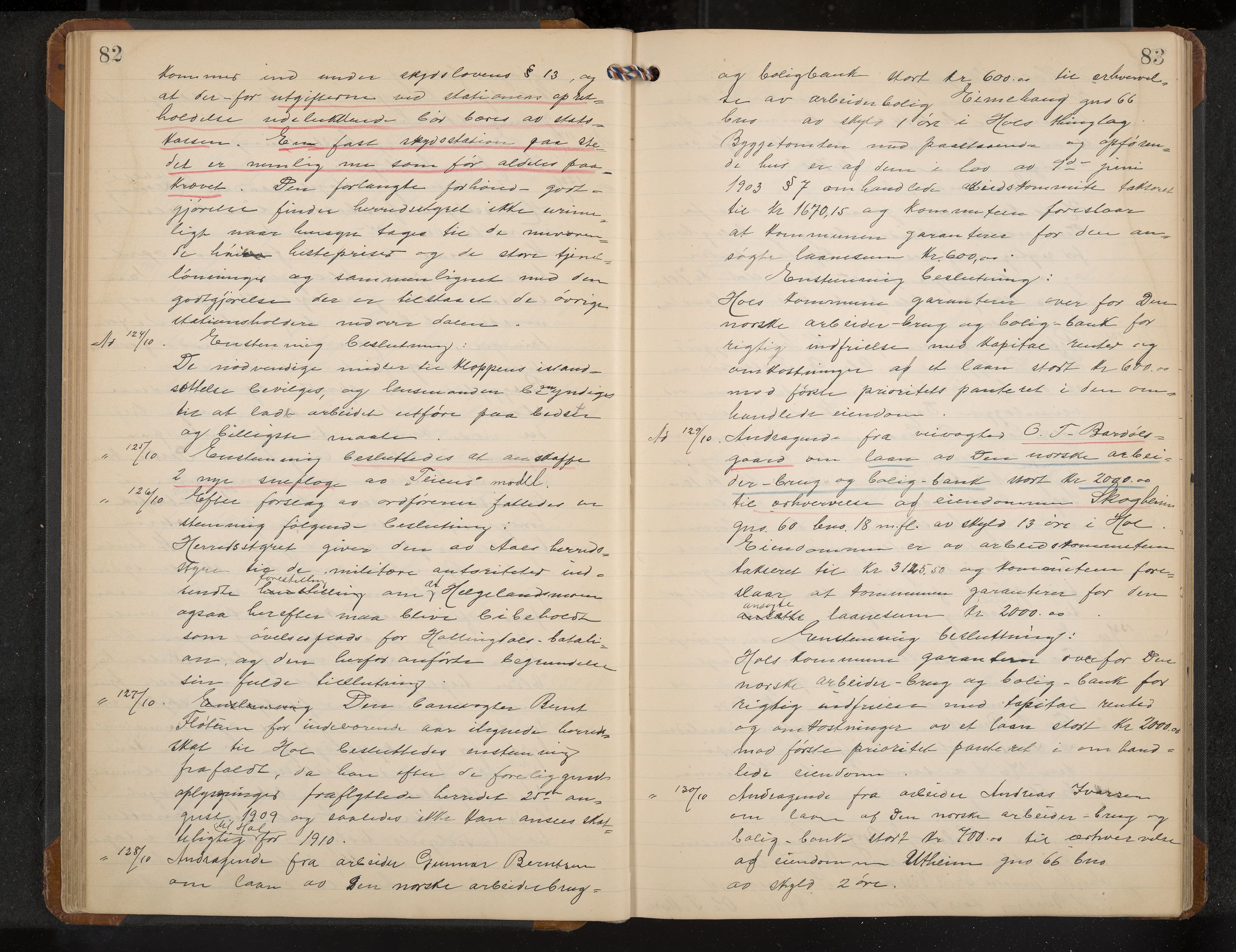 Hol formannskap og sentraladministrasjon, IKAK/0620021-1/A/L0005: Møtebok, 1909-1915, p. 82-83