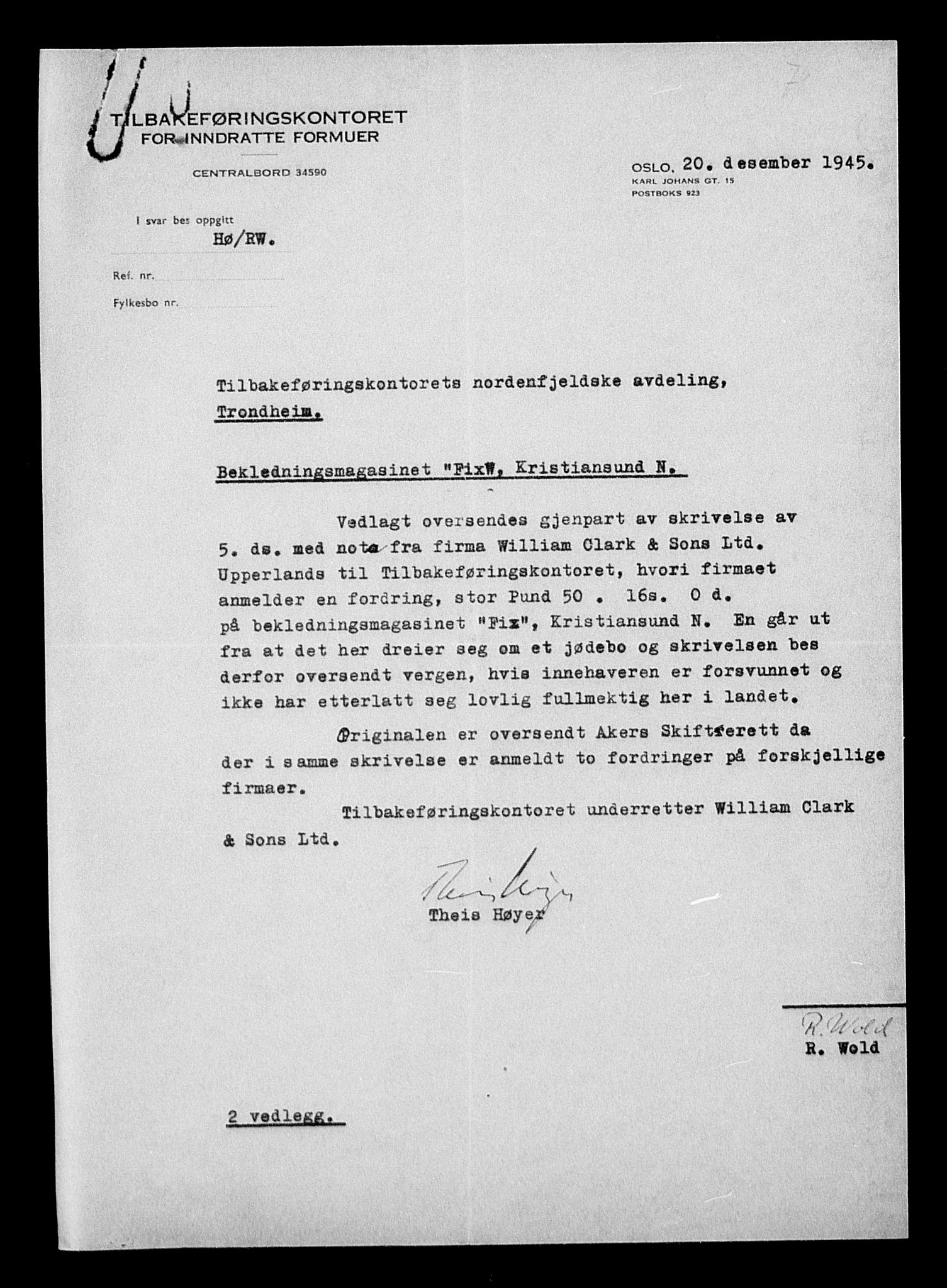 Justisdepartementet, Tilbakeføringskontoret for inndratte formuer, AV/RA-S-1564/H/Hc/Hcb/L0913: --, 1945-1947, p. 266