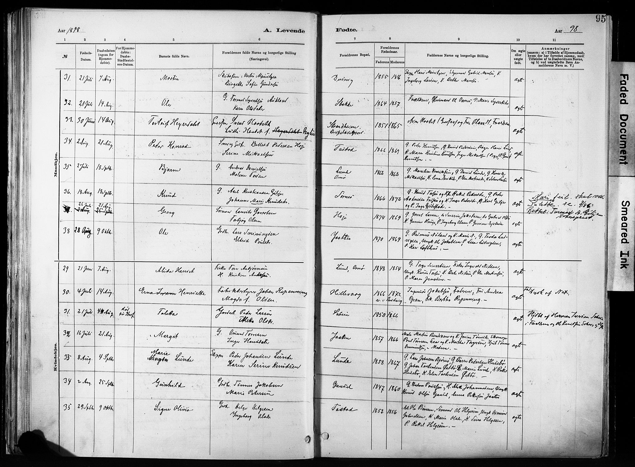 Hetland sokneprestkontor, AV/SAST-A-101826/30/30BA/L0011: Parish register (official) no. A 11, 1884-1911, p. 95