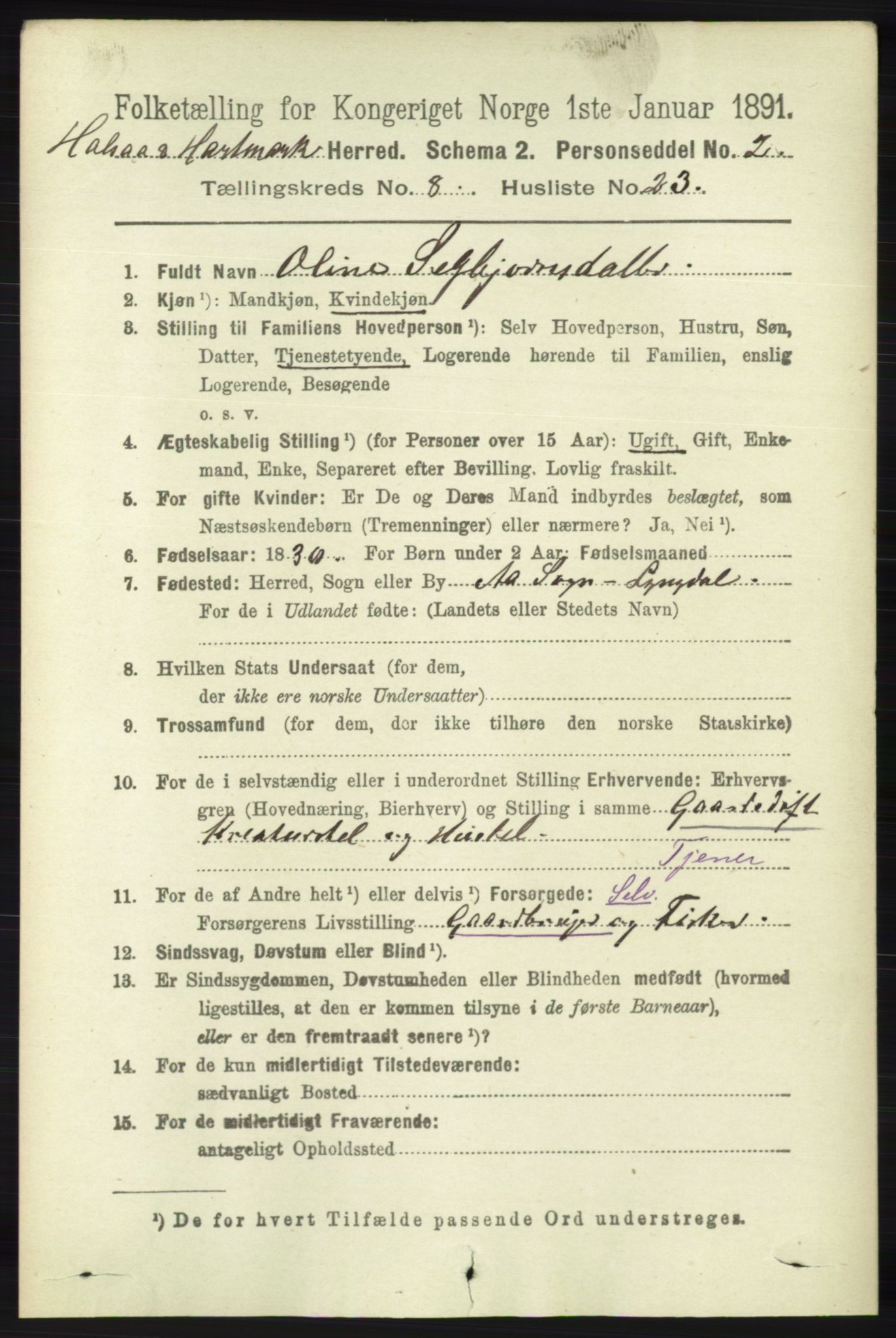 RA, 1891 census for 1019 Halse og Harkmark, 1891, p. 3371