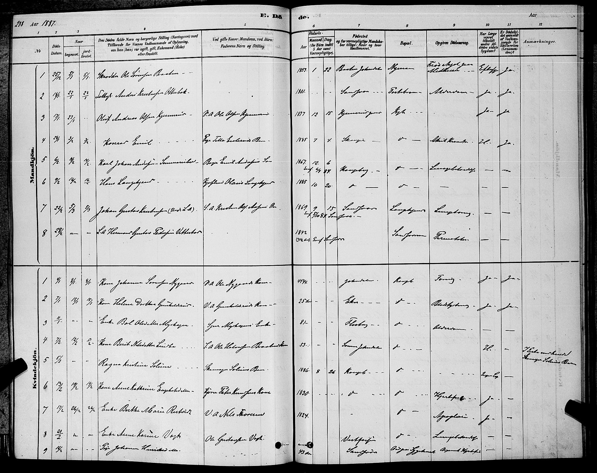 Kongsberg kirkebøker, AV/SAKO-A-22/G/Ga/L0005: Parish register (copy) no. 5, 1878-1889, p. 238