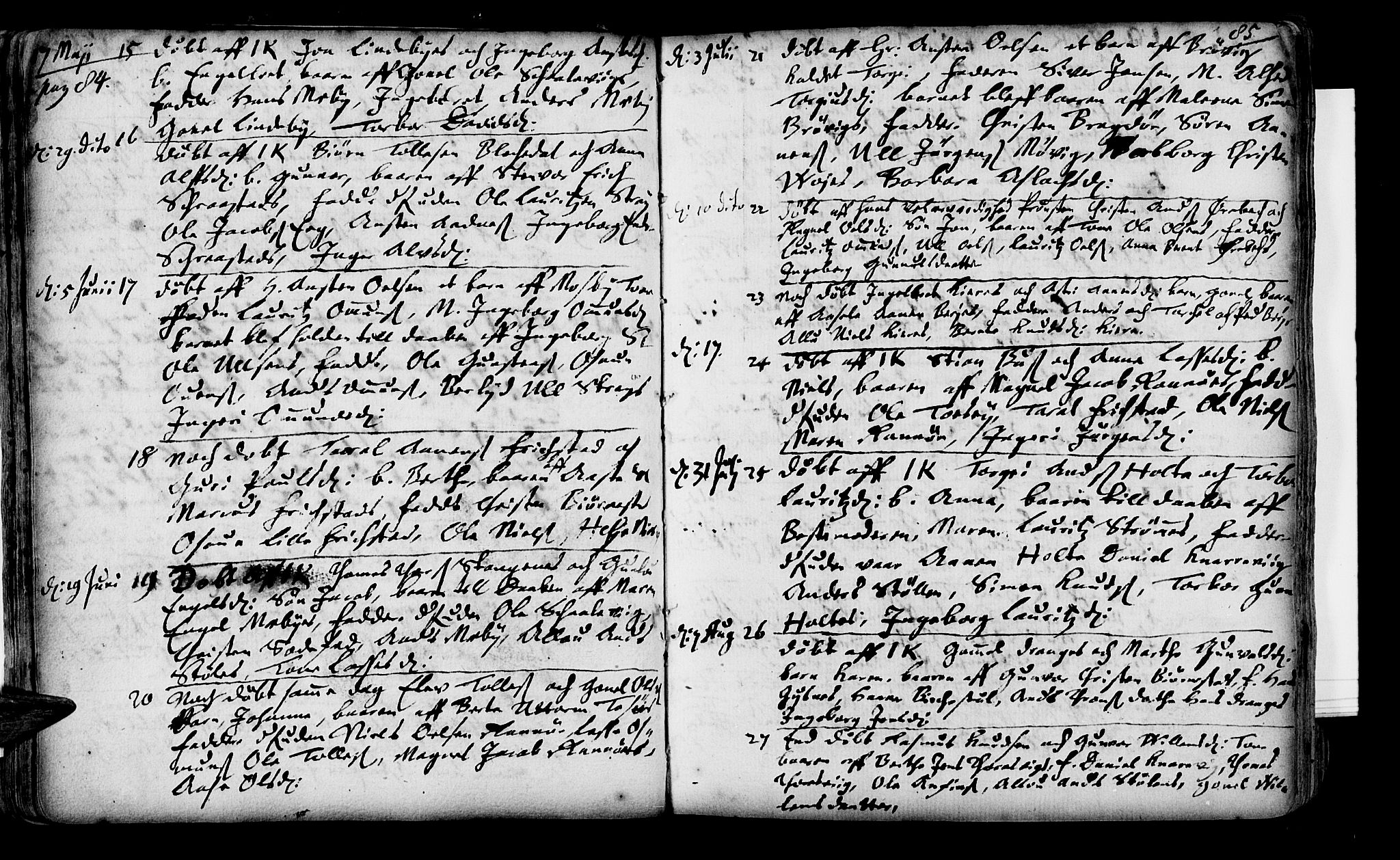 Oddernes sokneprestkontor, SAK/1111-0033/F/Fa/Faa/L0001: Parish register (official) no. A 1, 1692-1718, p. 84-85
