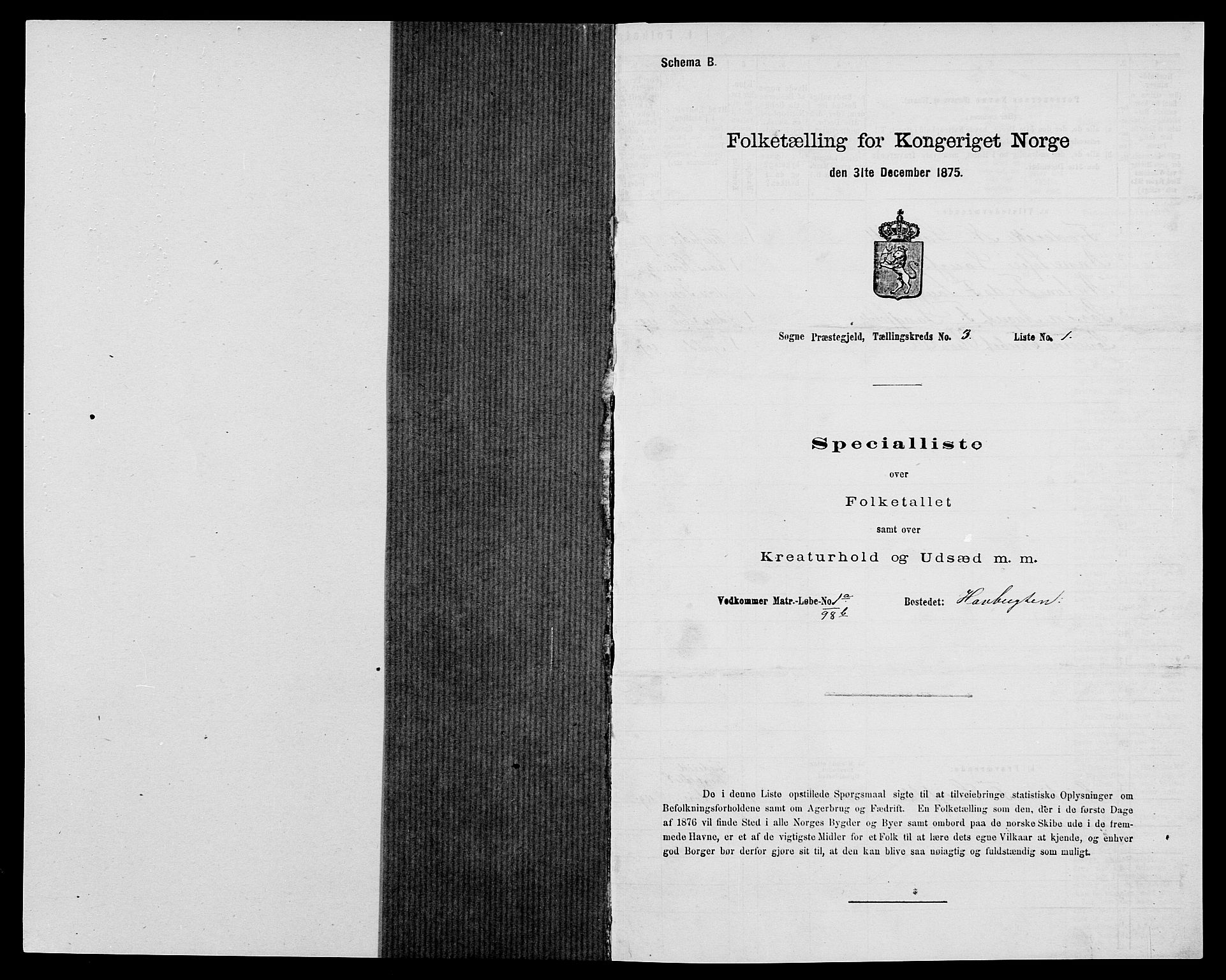 SAK, 1875 census for 1018P Søgne, 1875, p. 255