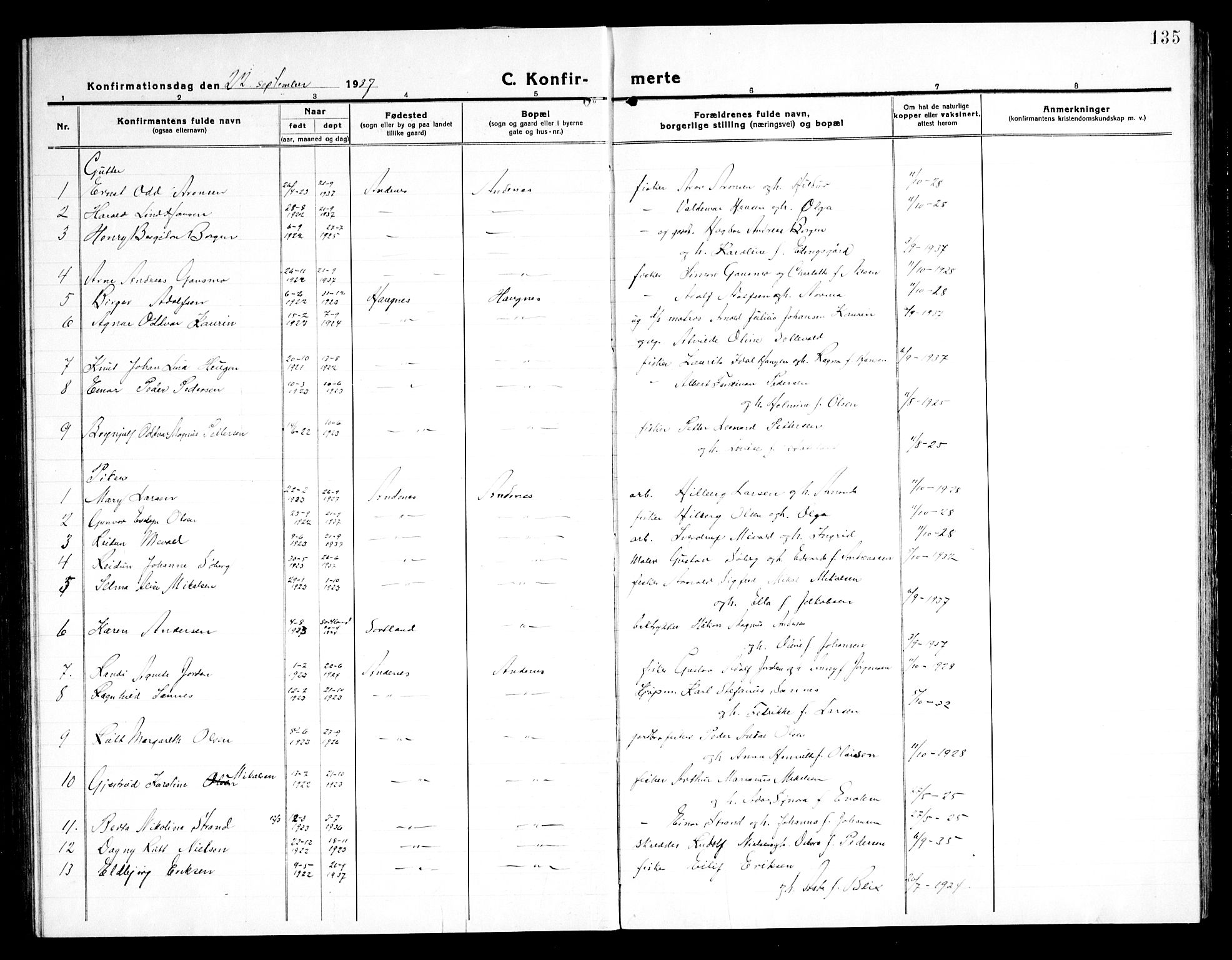 Ministerialprotokoller, klokkerbøker og fødselsregistre - Nordland, SAT/A-1459/899/L1450: Parish register (copy) no. 899C05, 1918-1945, p. 135