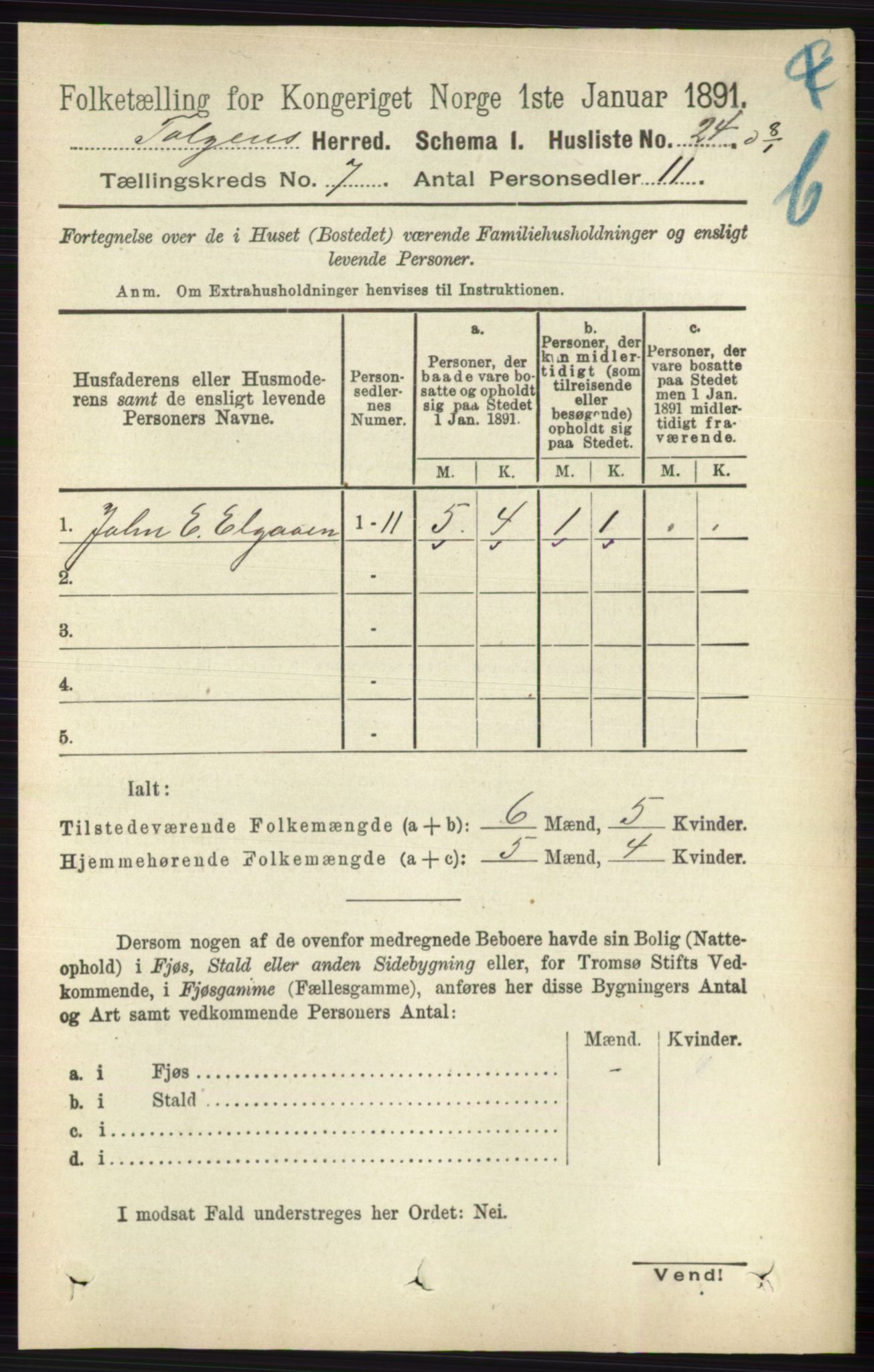 RA, 1891 census for 0436 Tolga, 1891, p. 2011