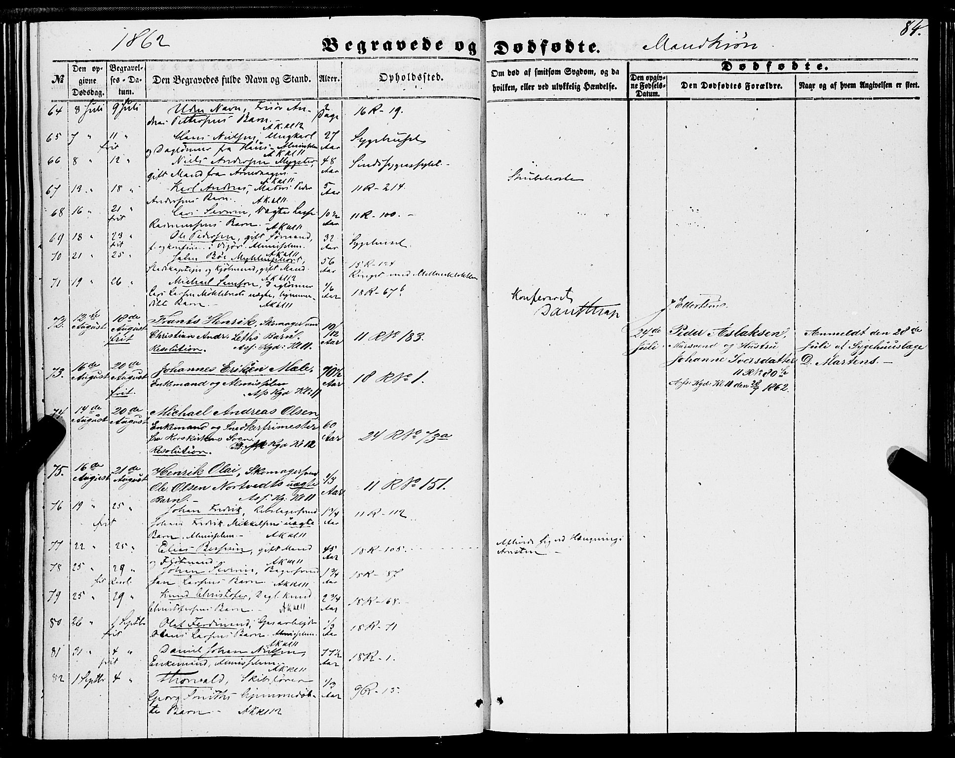 Domkirken sokneprestembete, SAB/A-74801/H/Haa/L0041: Parish register (official) no. E 2, 1853-1863, p. 84