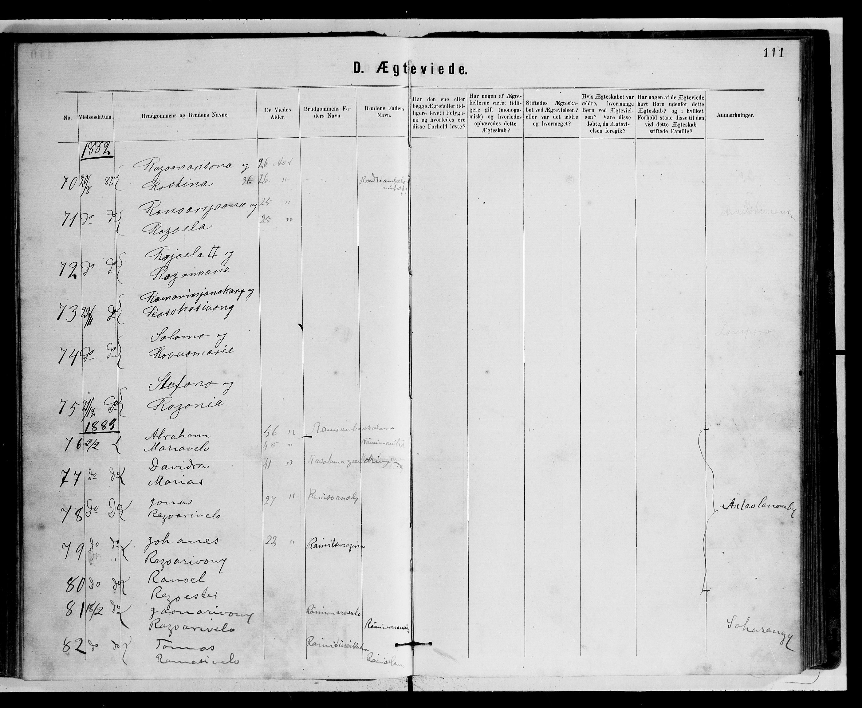 Archives FLM/NMS, Madagaskar, VID/MA-A-1163/D/Db/L0269: Parish register (official) no. 1, 1867-1884, p. 111