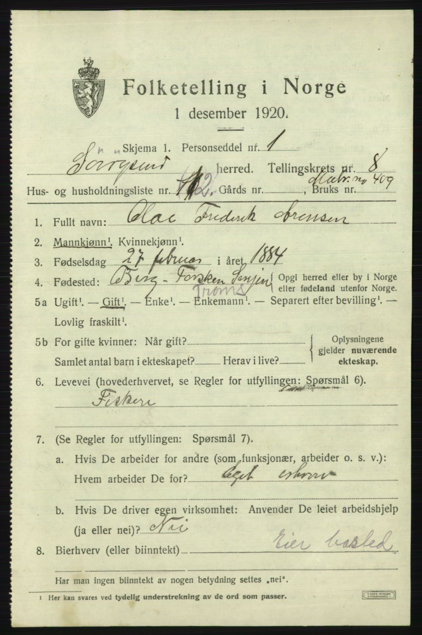 SATØ, 1920 census for Sørøysund rural district, 1920, p. 3258