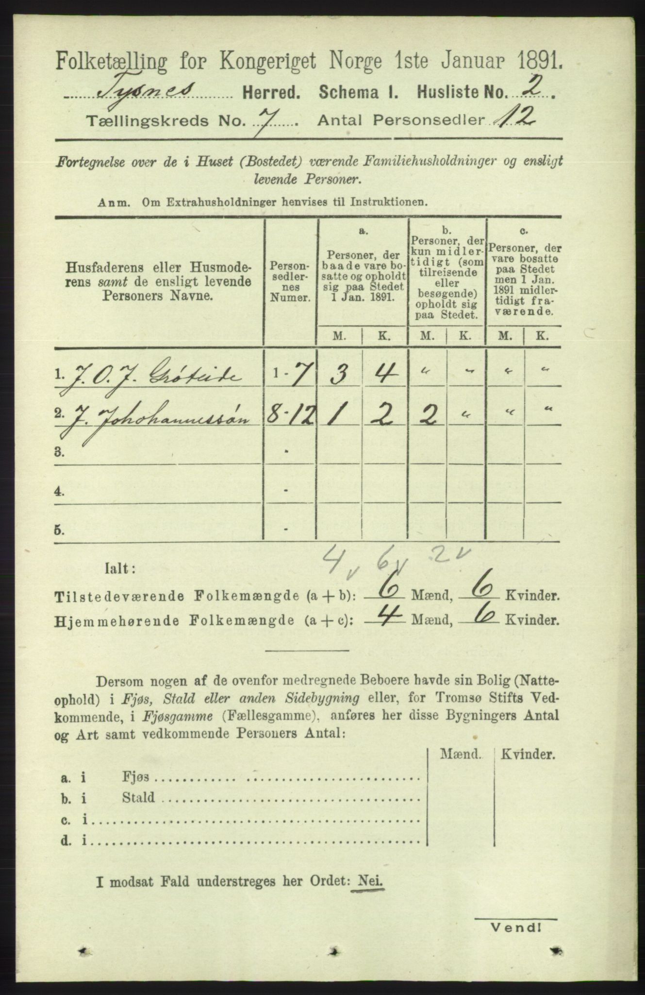 RA, 1891 census for 1223 Tysnes, 1891, p. 2762