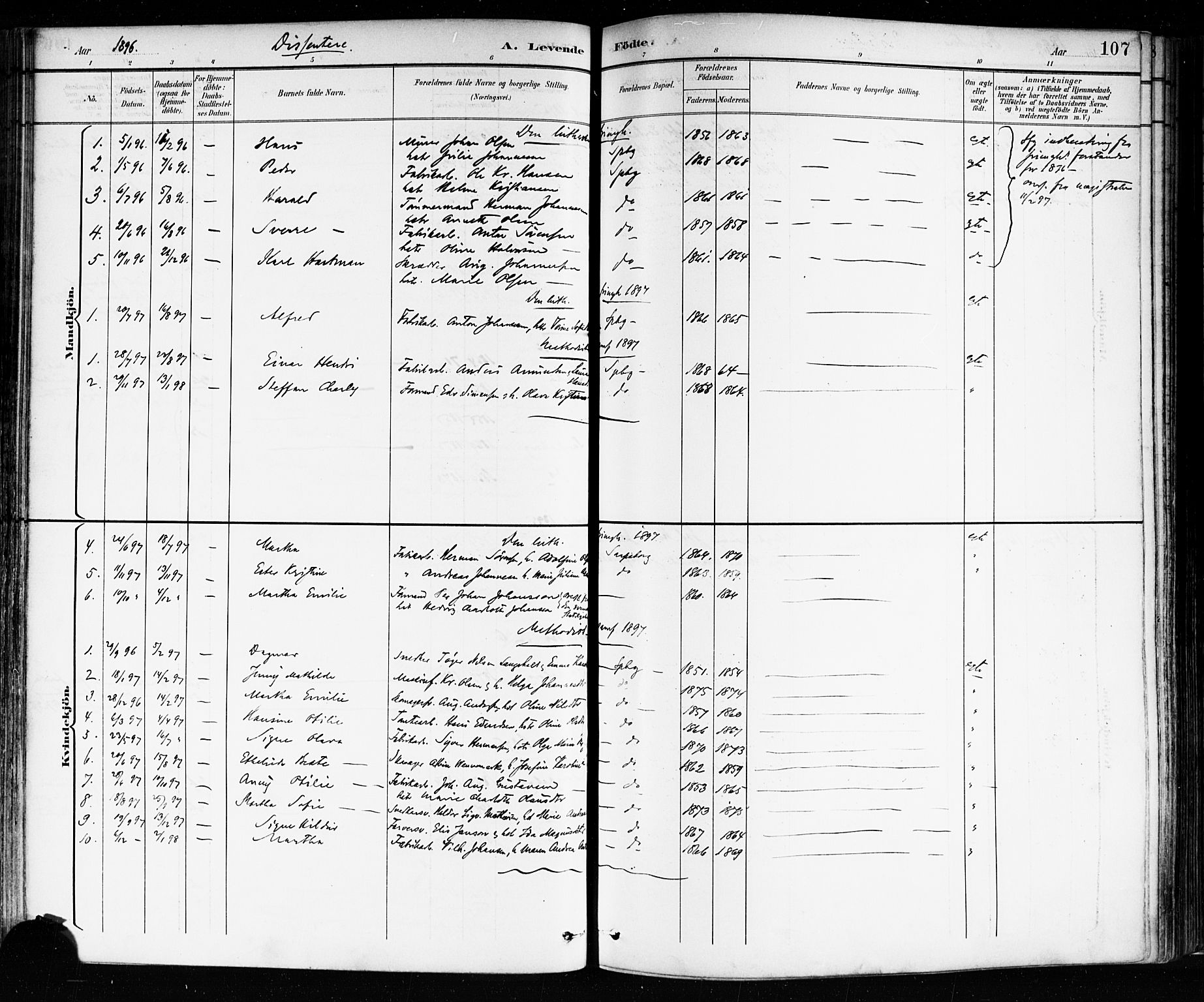 Sarpsborg prestekontor Kirkebøker, SAO/A-2006/F/Fa/L0004: Parish register (official) no. 4, 1892-1899, p. 107