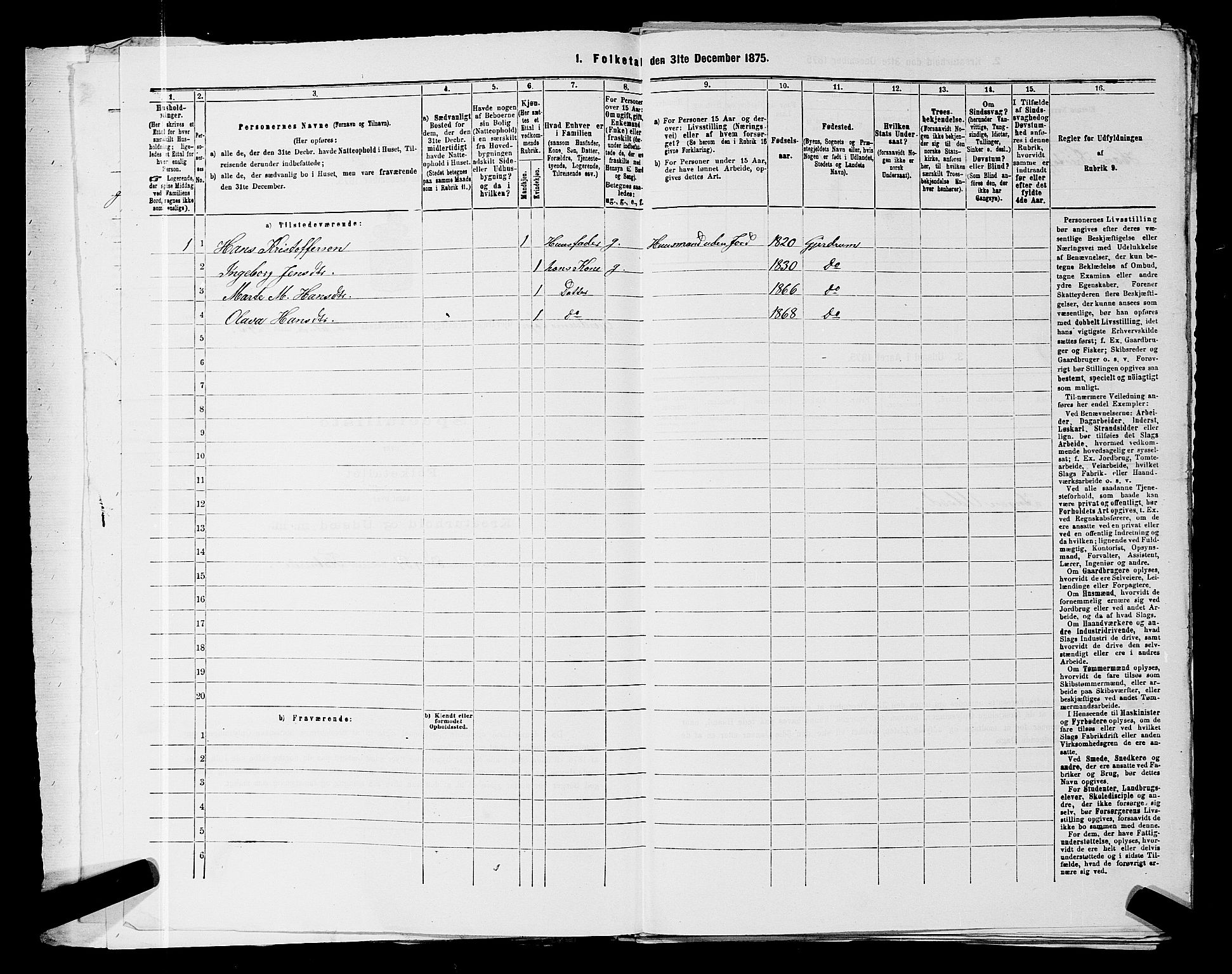 RA, 1875 census for 0234P Gjerdrum, 1875, p. 161