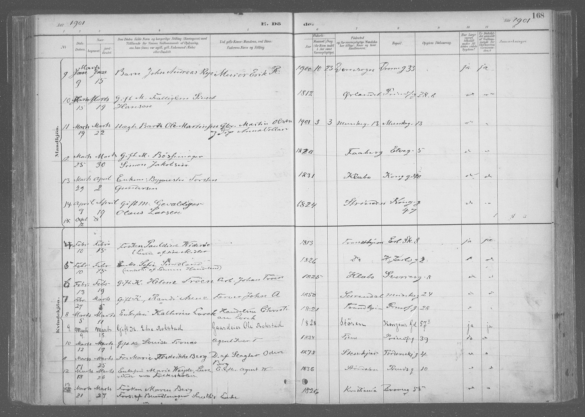 Ministerialprotokoller, klokkerbøker og fødselsregistre - Sør-Trøndelag, SAT/A-1456/601/L0064: Parish register (official) no. 601A31, 1891-1911, p. 168