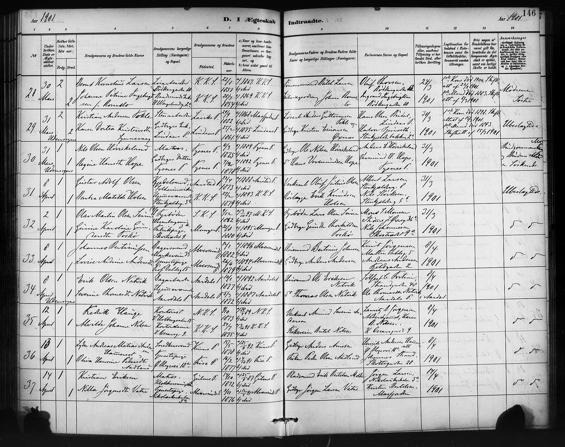 Korskirken sokneprestembete, AV/SAB-A-76101/H/Haa/L0037: Parish register (official) no. D 4, 1883-1904, p. 146