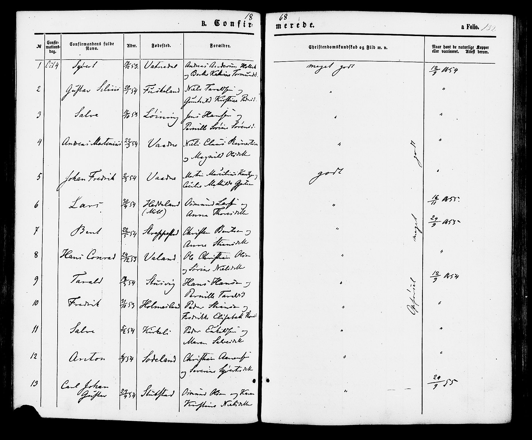 Holum sokneprestkontor, AV/SAK-1111-0022/F/Fa/Faa/L0006: Parish register (official) no. A 6, 1865-1883, p. 132