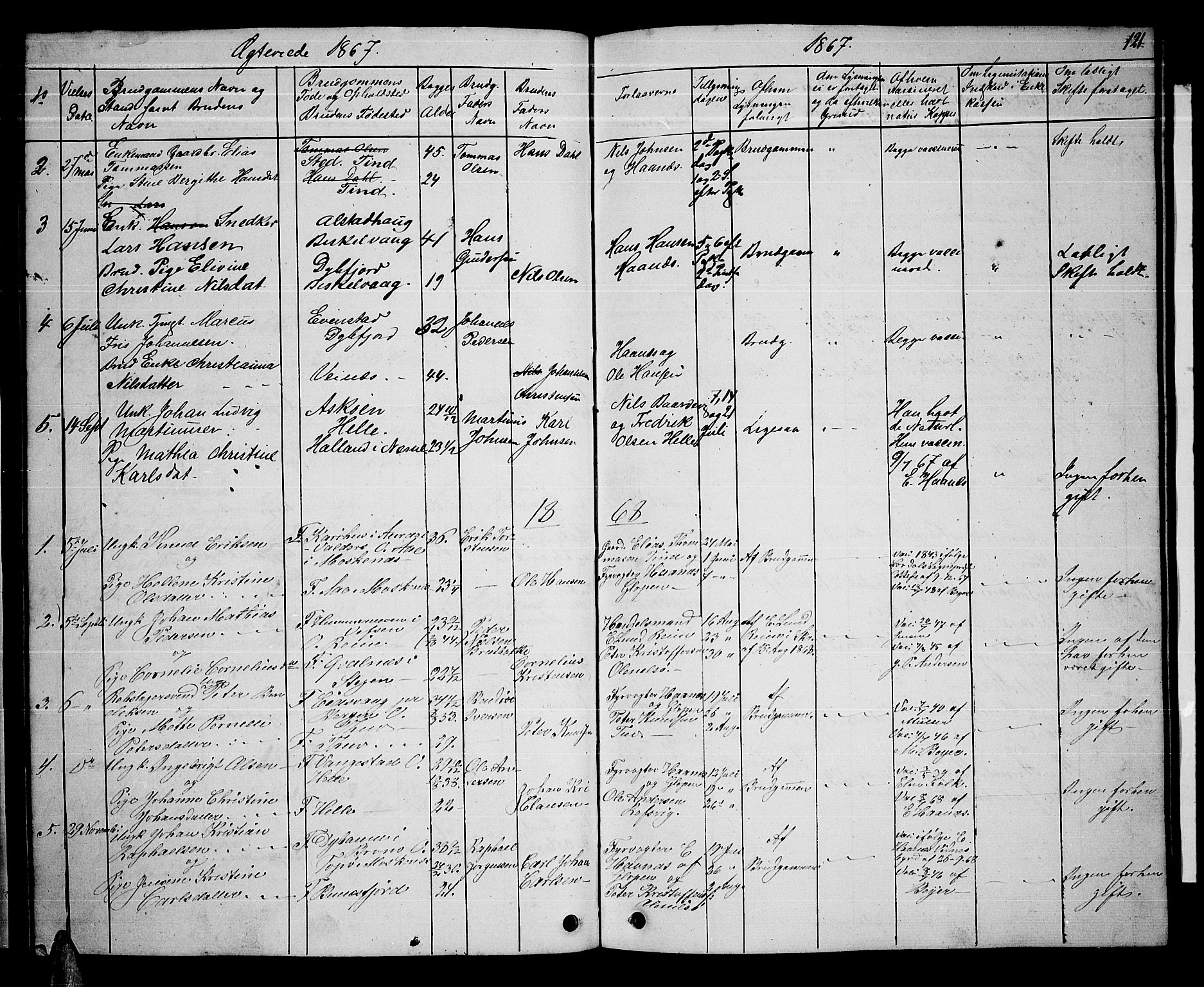 Ministerialprotokoller, klokkerbøker og fødselsregistre - Nordland, SAT/A-1459/886/L1224: Parish register (copy) no. 886C01, 1843-1873, p. 121
