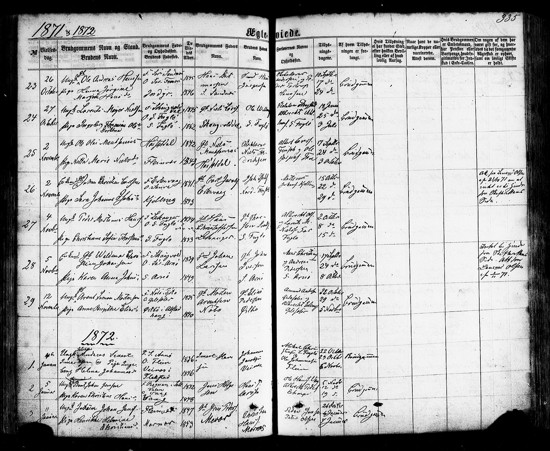 Ministerialprotokoller, klokkerbøker og fødselsregistre - Nordland, AV/SAT-A-1459/805/L0098: Parish register (official) no. 805A05, 1862-1879, p. 335