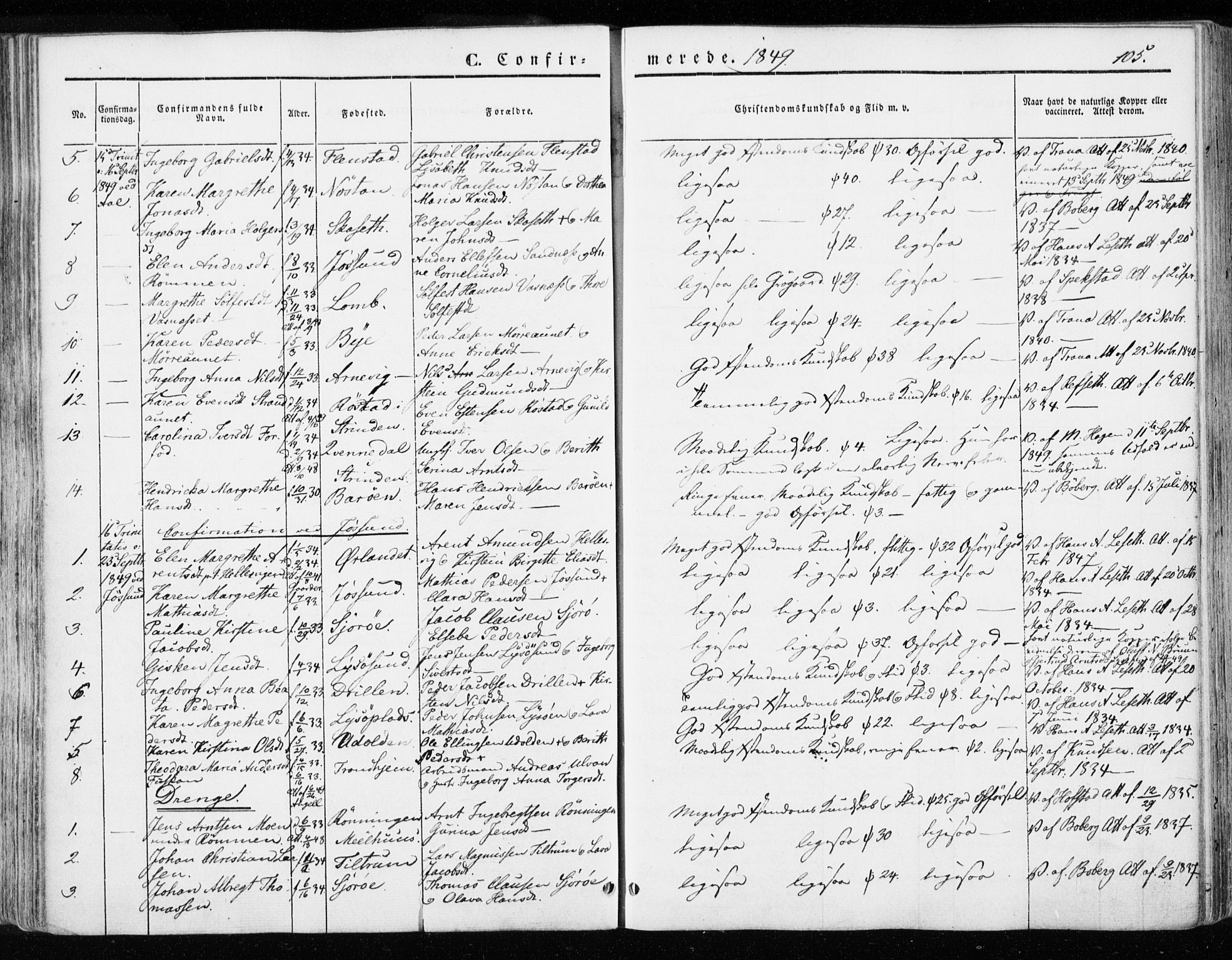Ministerialprotokoller, klokkerbøker og fødselsregistre - Sør-Trøndelag, SAT/A-1456/655/L0677: Parish register (official) no. 655A06, 1847-1860, p. 105