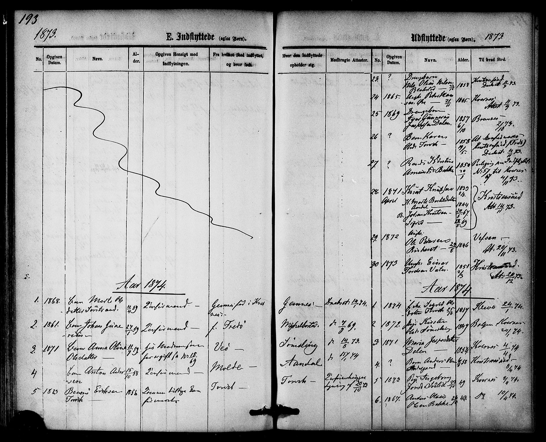 Ministerialprotokoller, klokkerbøker og fødselsregistre - Møre og Romsdal, SAT/A-1454/584/L0966: Parish register (official) no. 584A06, 1869-1878, p. 193