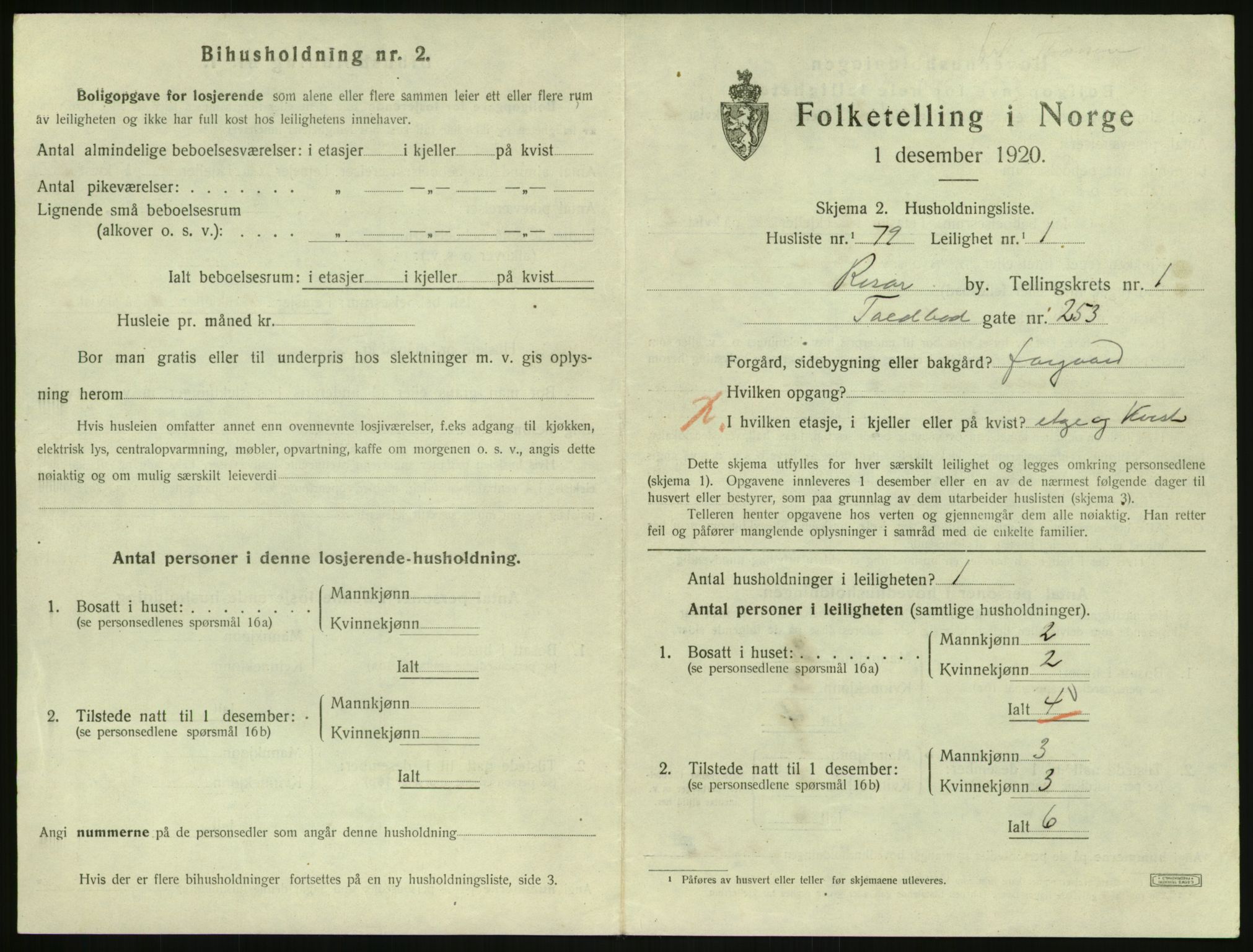 SAK, 1920 census for Risør, 1920, p. 1533