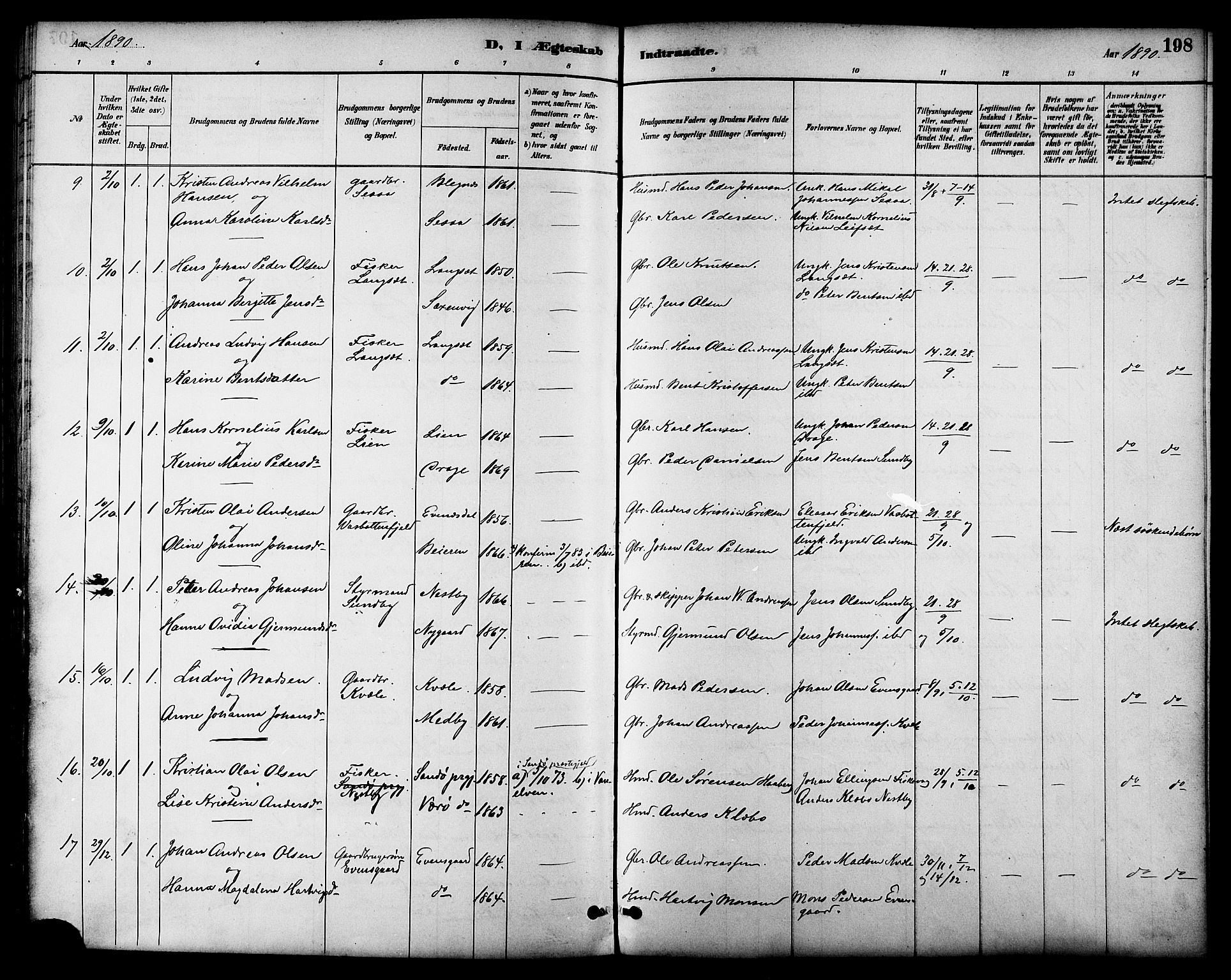 Ministerialprotokoller, klokkerbøker og fødselsregistre - Nordland, AV/SAT-A-1459/847/L0669: Parish register (official) no. 847A09, 1887-1901, p. 198