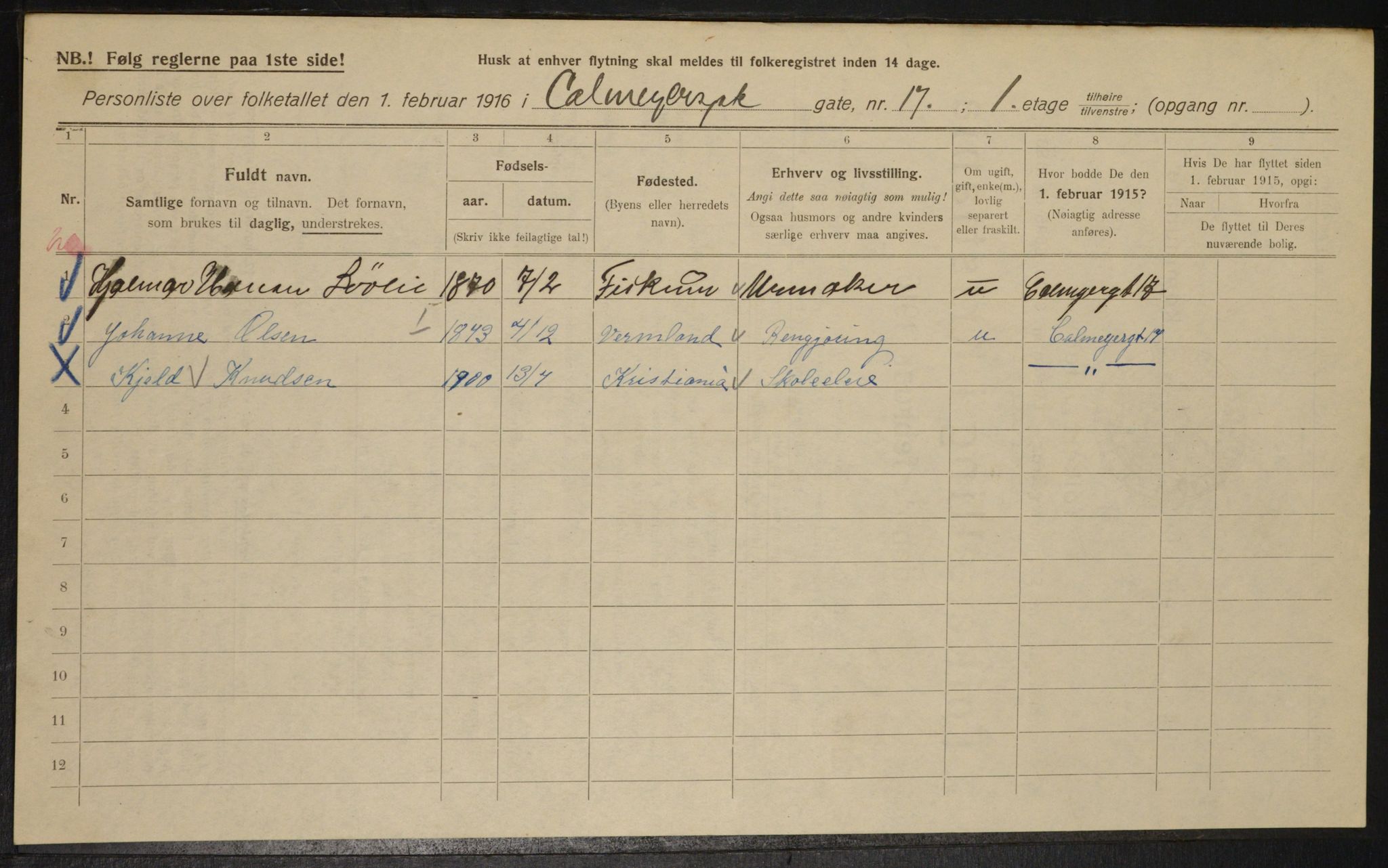 OBA, Municipal Census 1916 for Kristiania, 1916, p. 11612