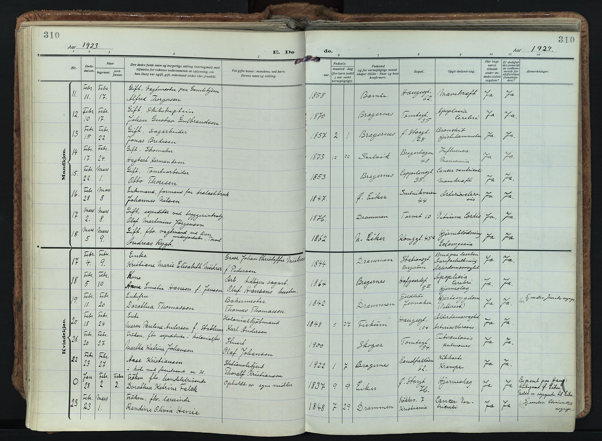Bragernes kirkebøker, AV/SAKO-A-6/F/Fb/L0011: Parish register (official) no. II 11, 1922-1945, p. 310