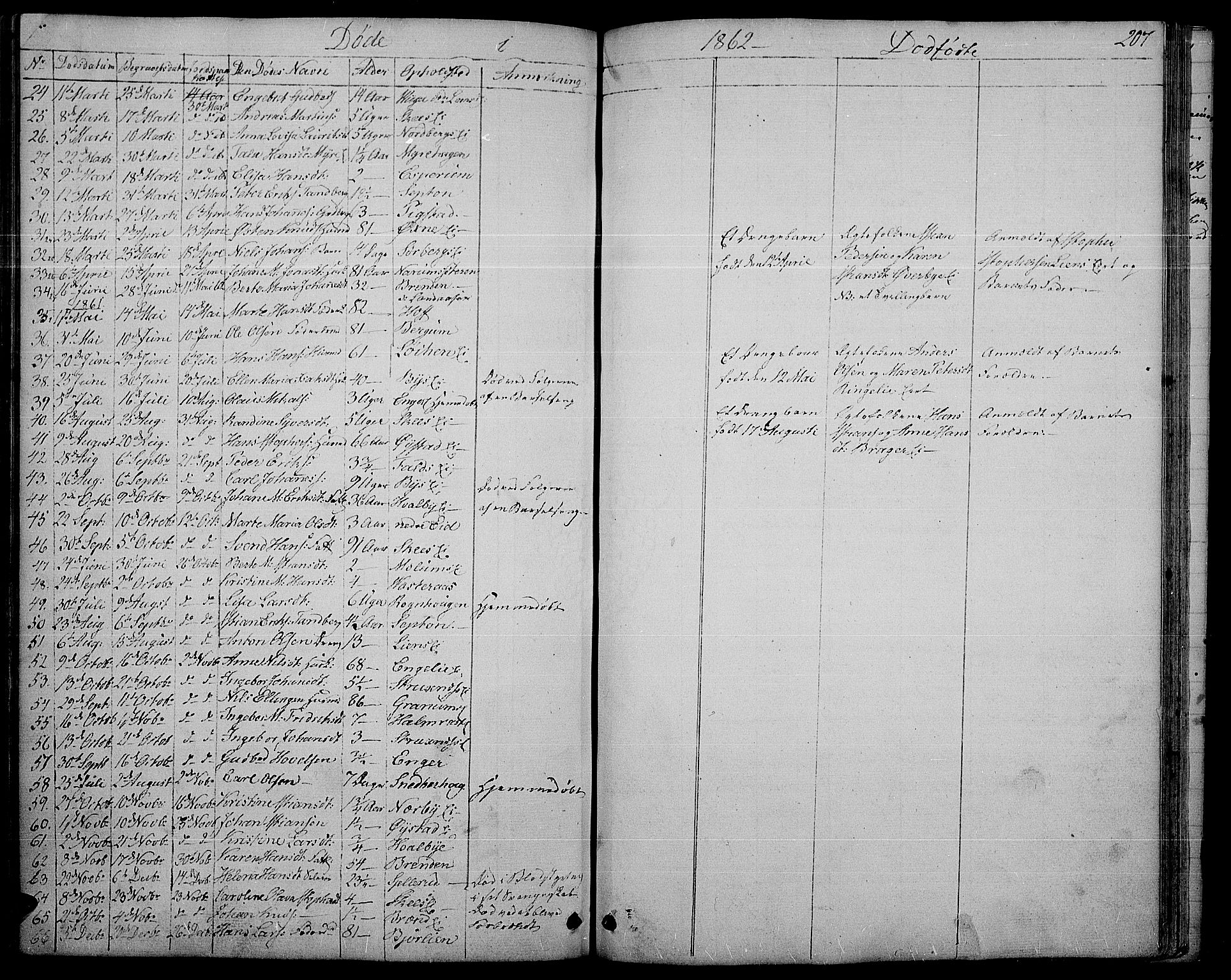 Søndre Land prestekontor, SAH/PREST-122/L/L0001: Parish register (copy) no. 1, 1849-1883, p. 207