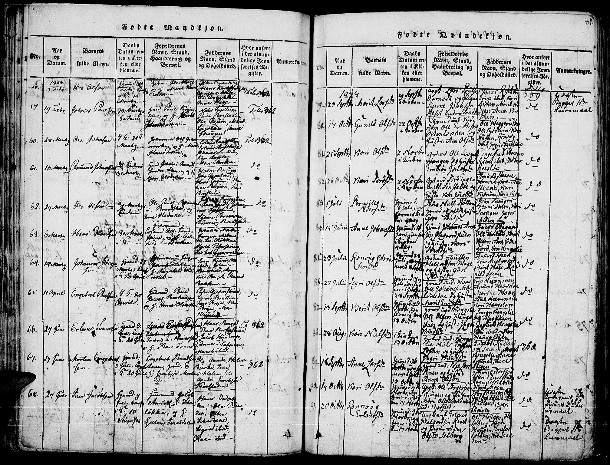 Fron prestekontor, AV/SAH-PREST-078/H/Ha/Haa/L0002: Parish register (official) no. 2, 1816-1827, p. 84