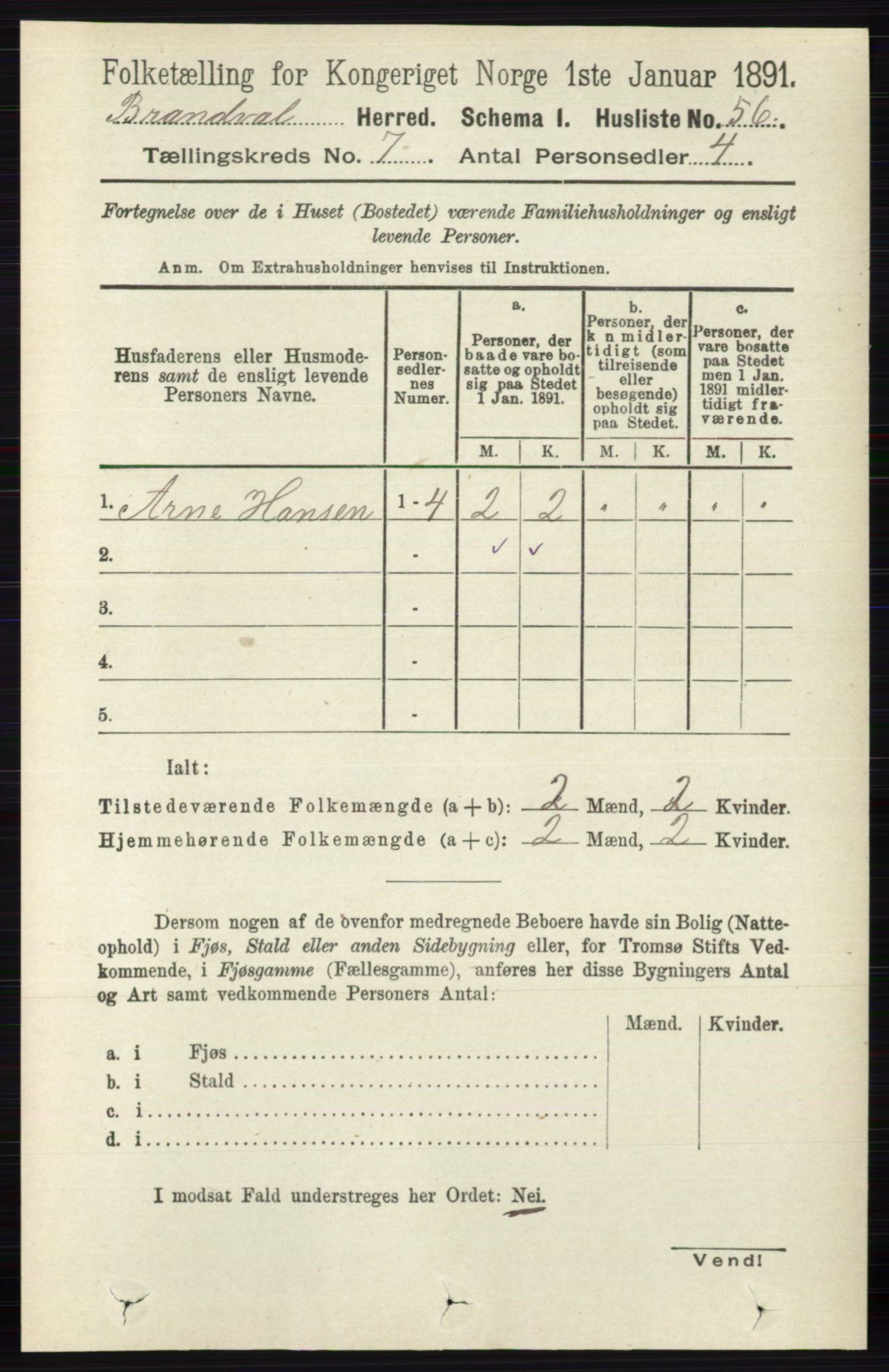 RA, 1891 census for 0422 Brandval, 1891, p. 3314