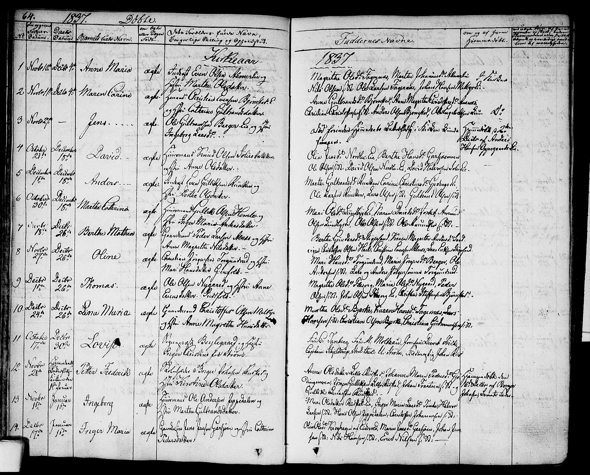 Hurdal prestekontor Kirkebøker, SAO/A-10889/F/Fa/L0004: Parish register (official) no. I 4, 1828-1845, p. 64