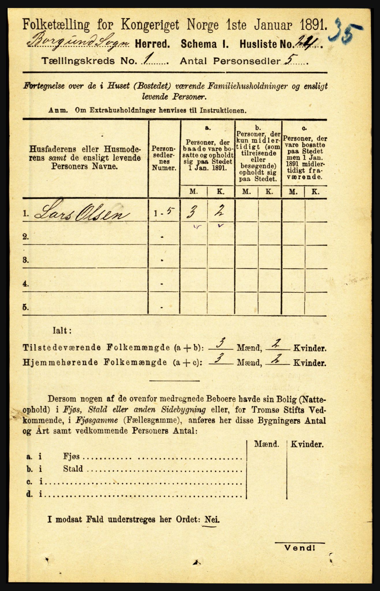 RA, 1891 census for 1423 Borgund, 1891, p. 37