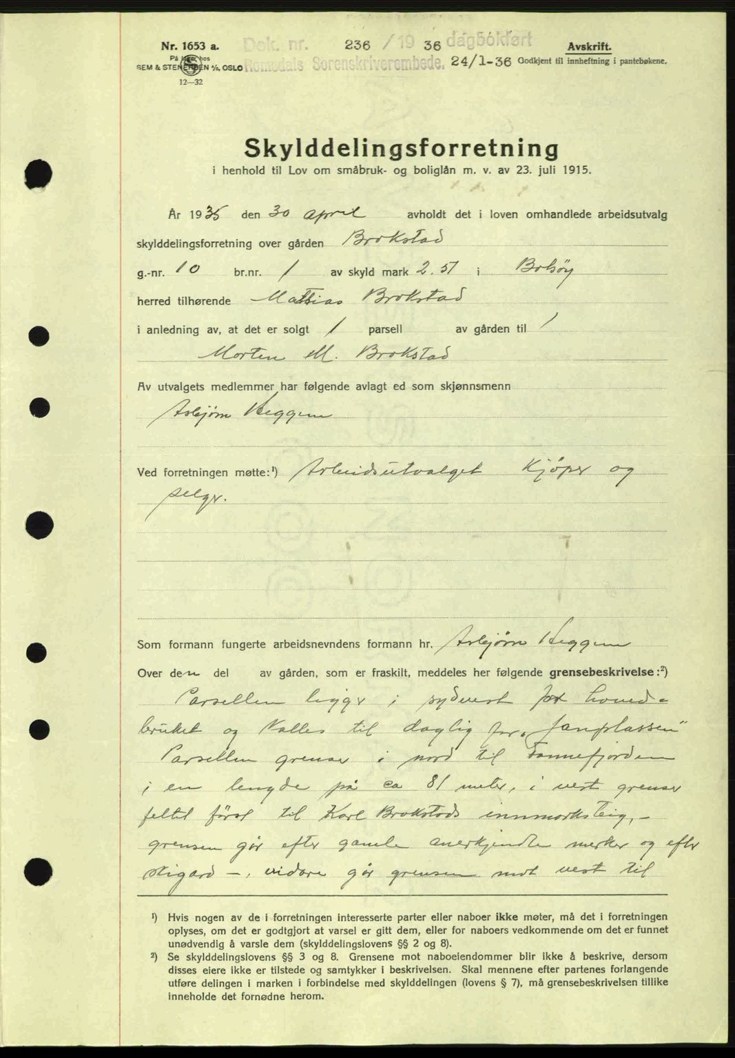 Romsdal sorenskriveri, AV/SAT-A-4149/1/2/2C: Mortgage book no. A1, 1936-1936, Diary no: : 236/1936