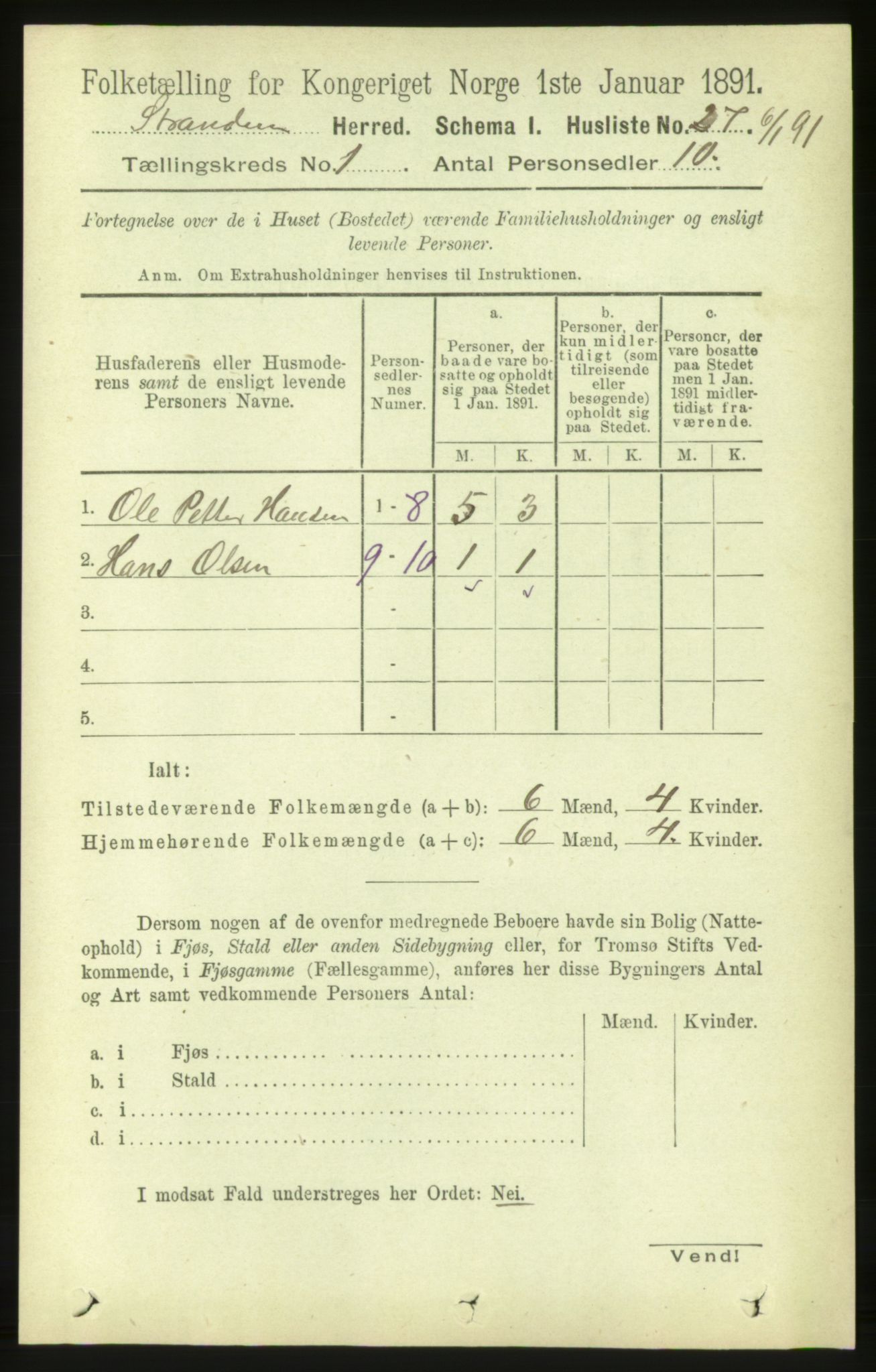 RA, 1891 census for 1525 Stranda, 1891, p. 46
