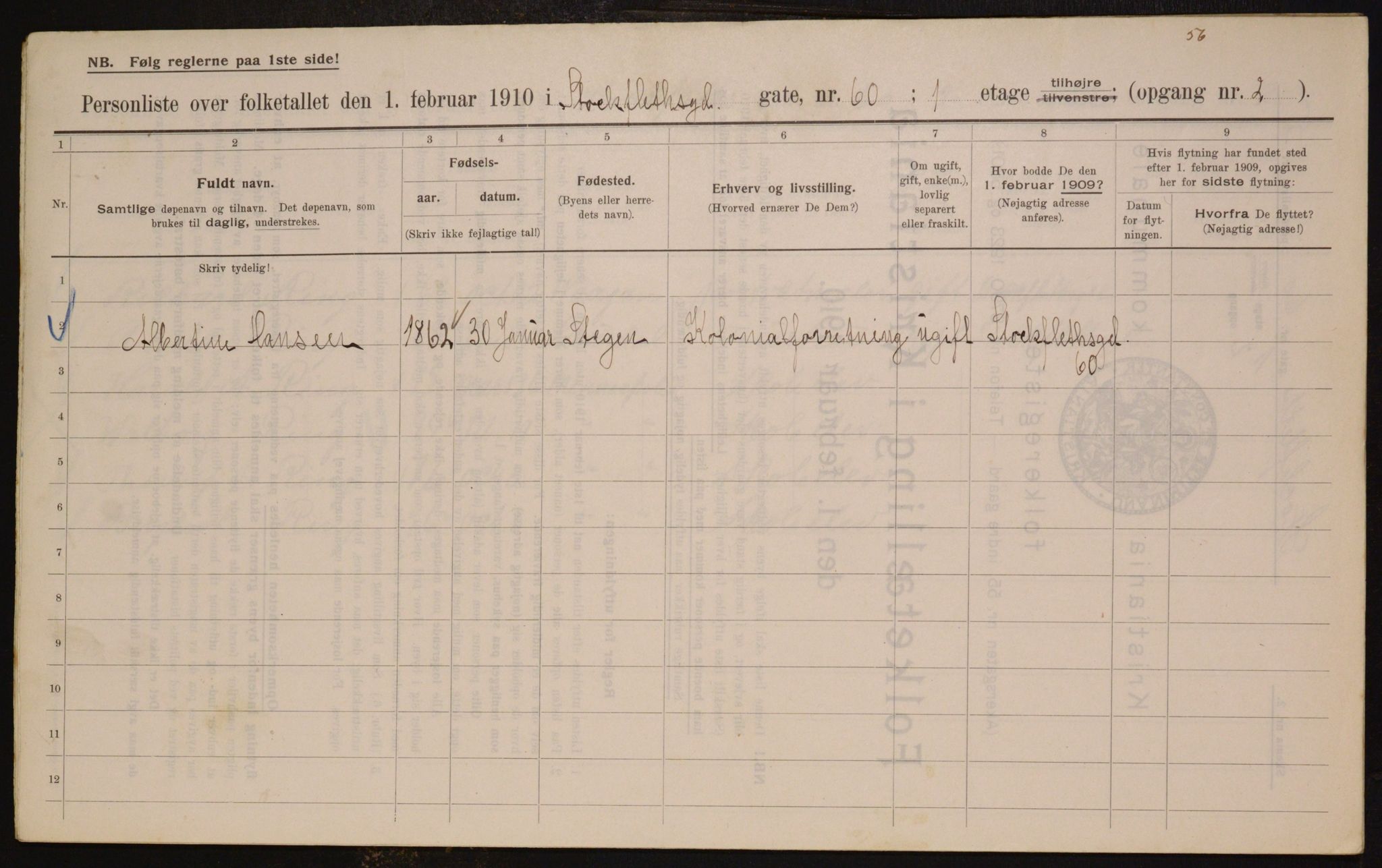 OBA, Municipal Census 1910 for Kristiania, 1910, p. 97206