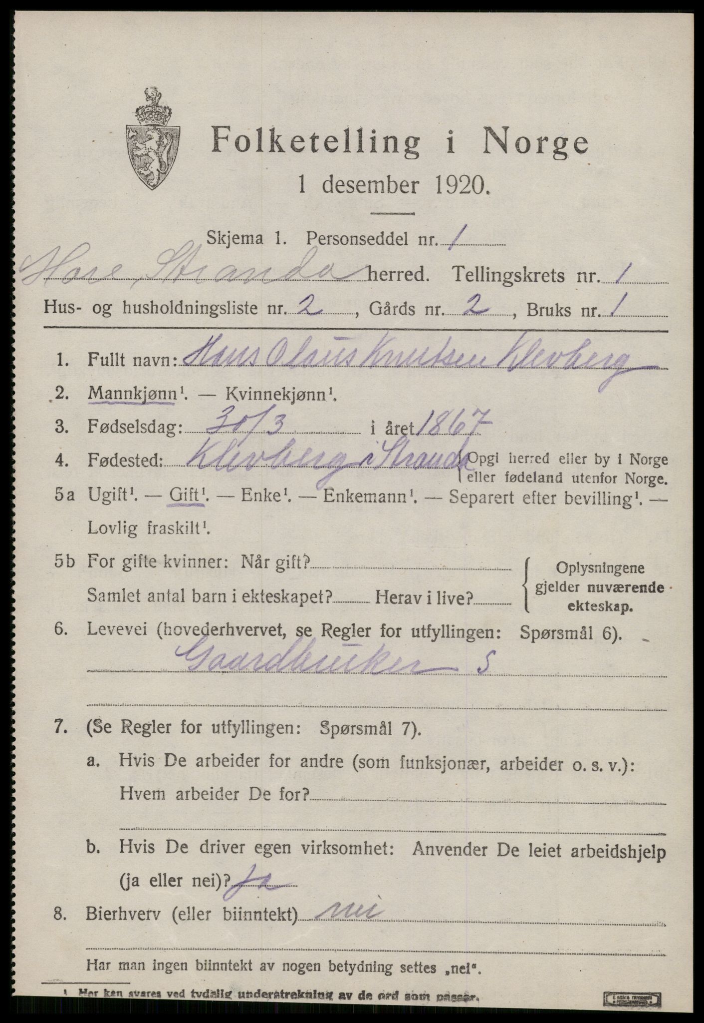 SAT, 1920 census for Stranda, 1920, p. 547