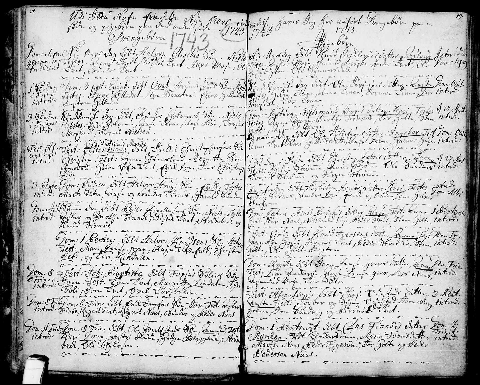 Drangedal kirkebøker, SAKO/A-258/F/Fa/L0001: Parish register (official) no. 1, 1697-1767, p. 18-19