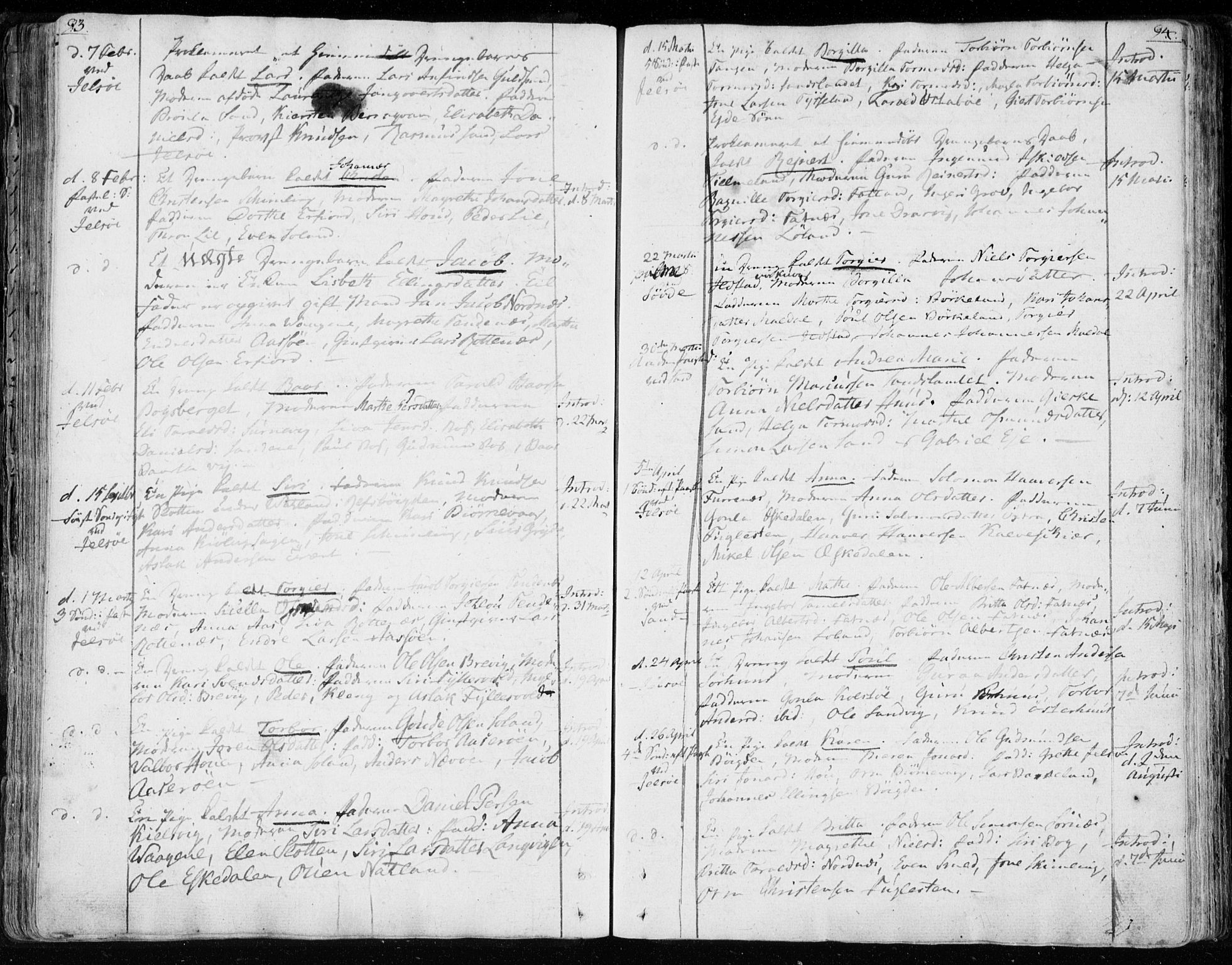 Jelsa sokneprestkontor, SAST/A-101842/01/IV: Parish register (official) no. A 4, 1796-1816, p. 93-94