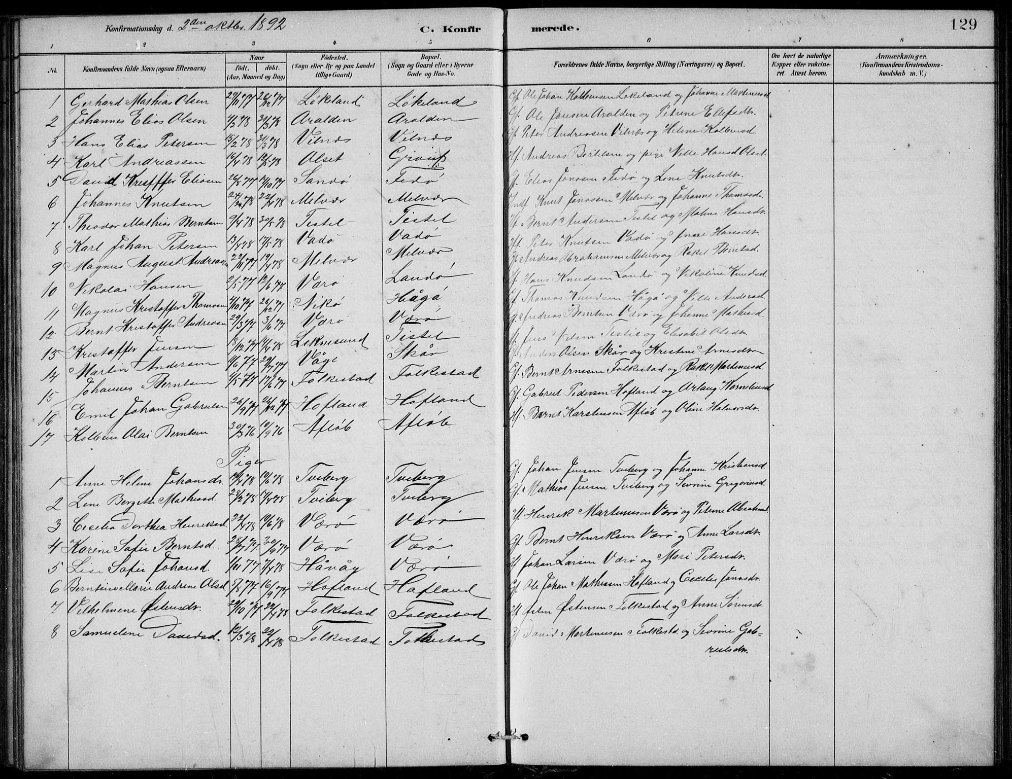 Askvoll sokneprestembete, AV/SAB-A-79501/H/Hab/Habb/L0001: Parish register (copy) no. B 1, 1879-1909, p. 129