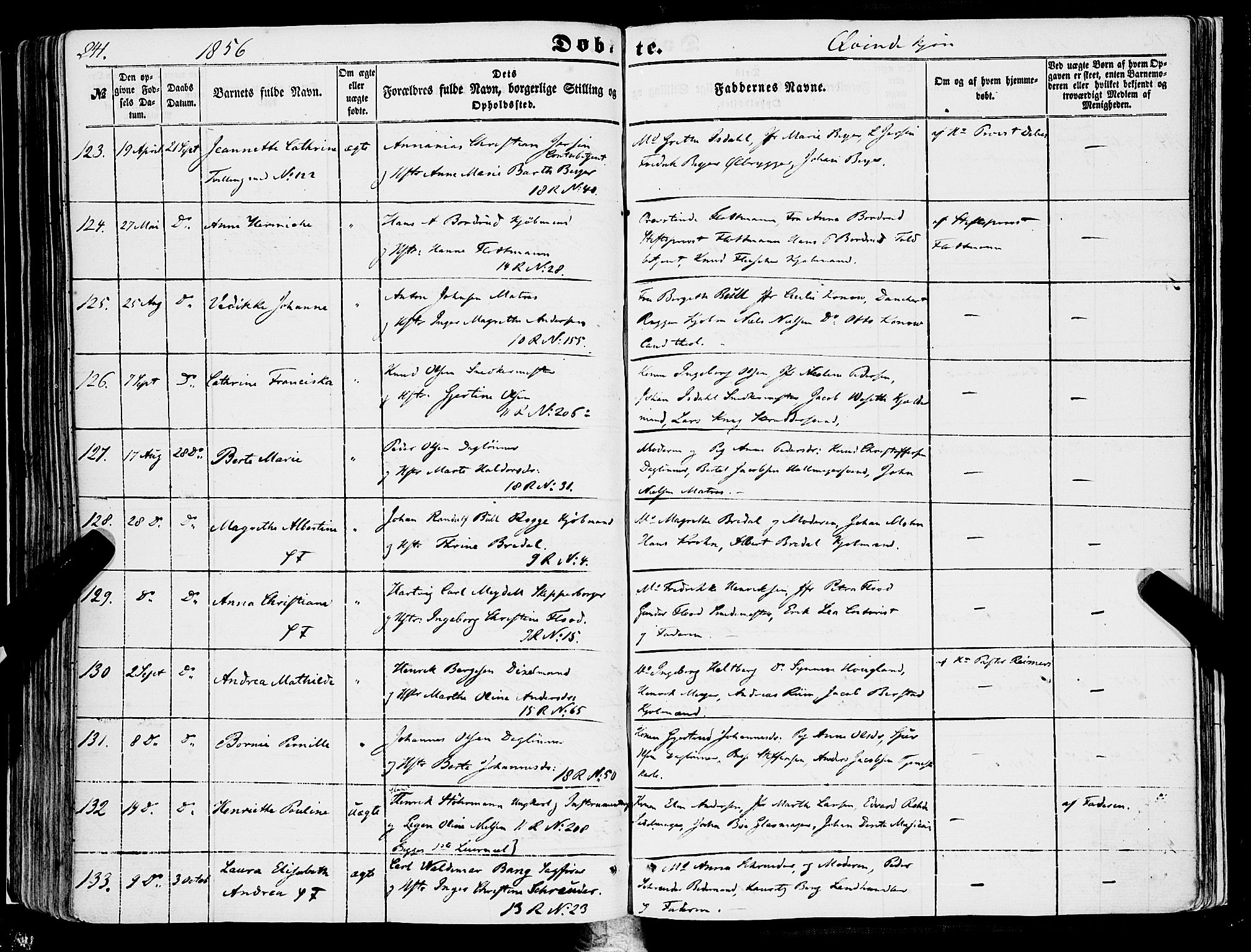 Domkirken sokneprestembete, SAB/A-74801/H/Haa/L0020: Parish register (official) no. B 3, 1851-1859, p. 241