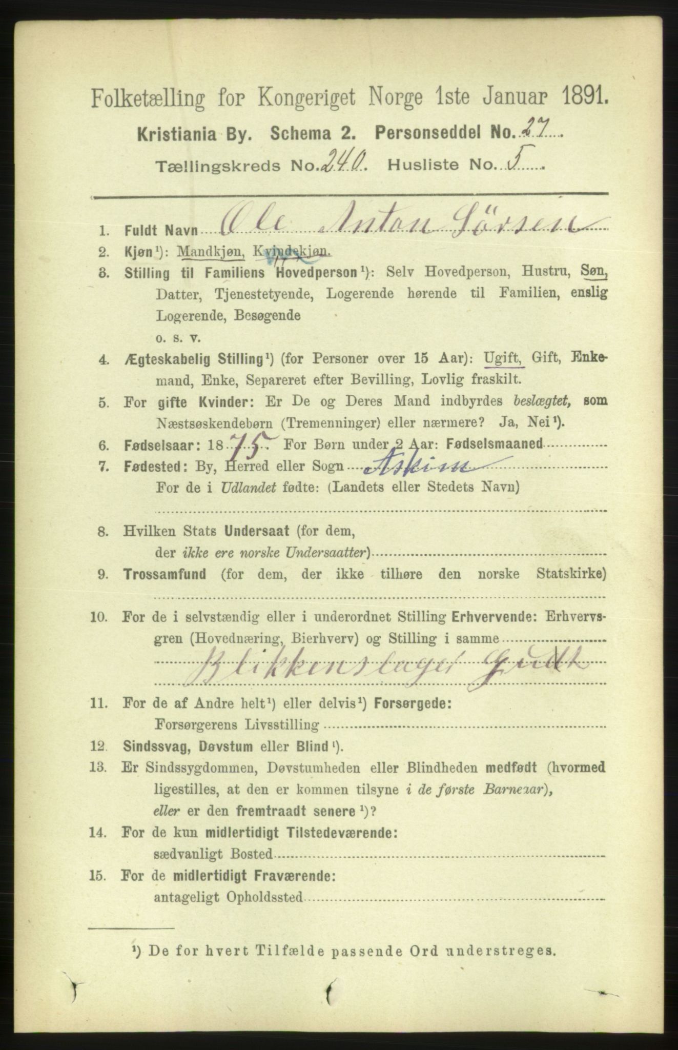 RA, 1891 census for 0301 Kristiania, 1891, p. 145974